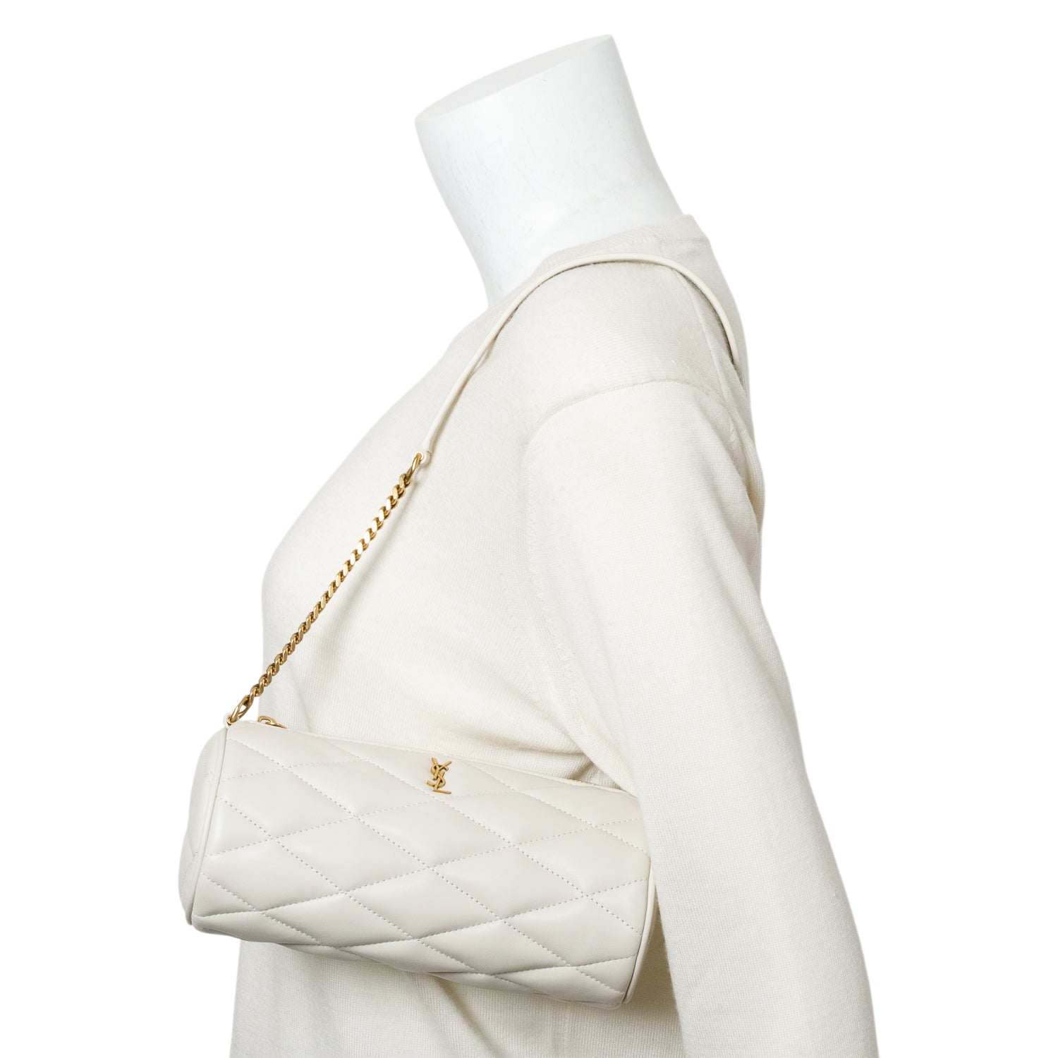 Saint Laurent 2022 Ivory Quilted Lambskin Leather Small Sade Tube Bag