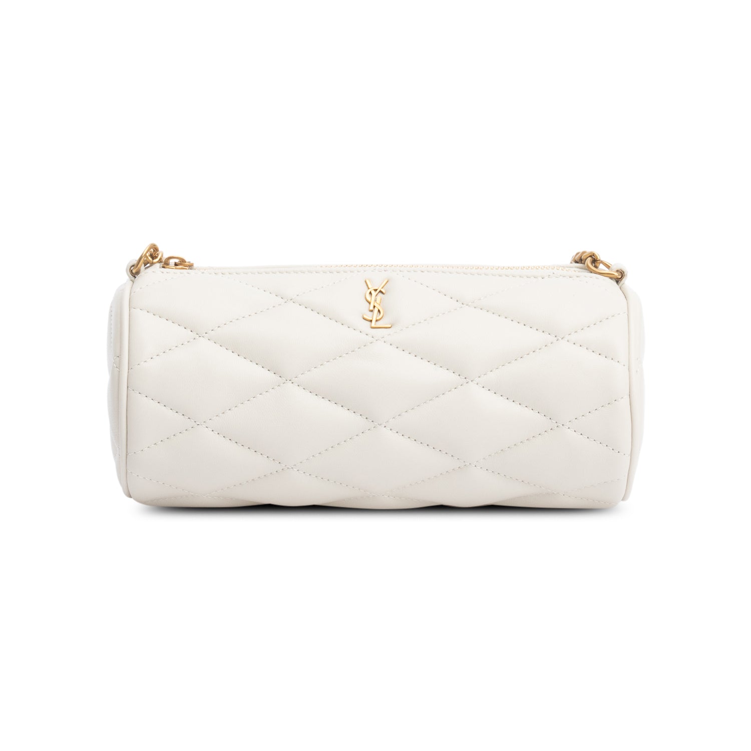 Saint Laurent 2022 Ivory Quilted Lambskin Leather Small Sade Tube Bag