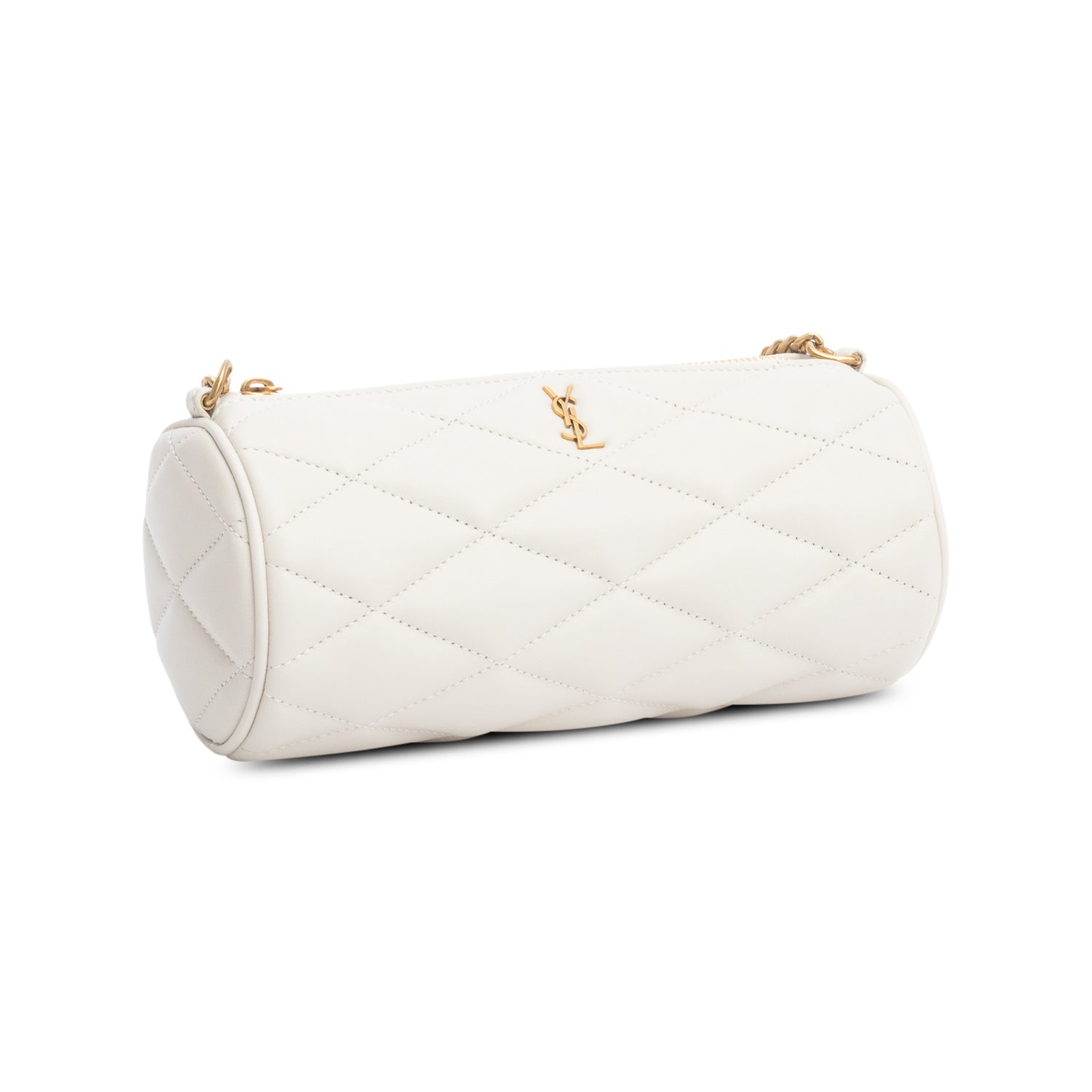 Saint Laurent 2022 Ivory Quilted Lambskin Leather Small Sade Tube Bag