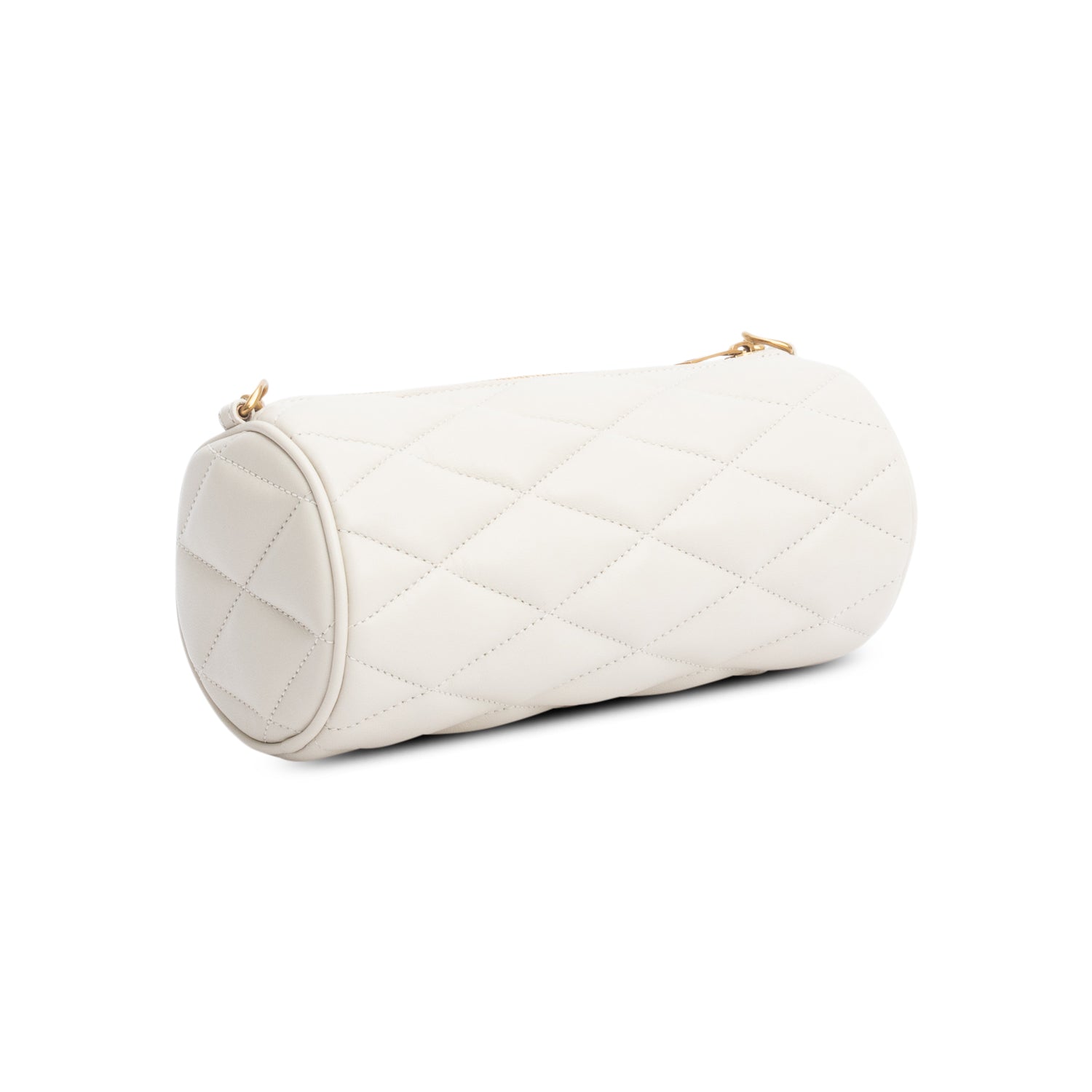 Saint Laurent 2022 Ivory Quilted Lambskin Leather Small Sade Tube Bag