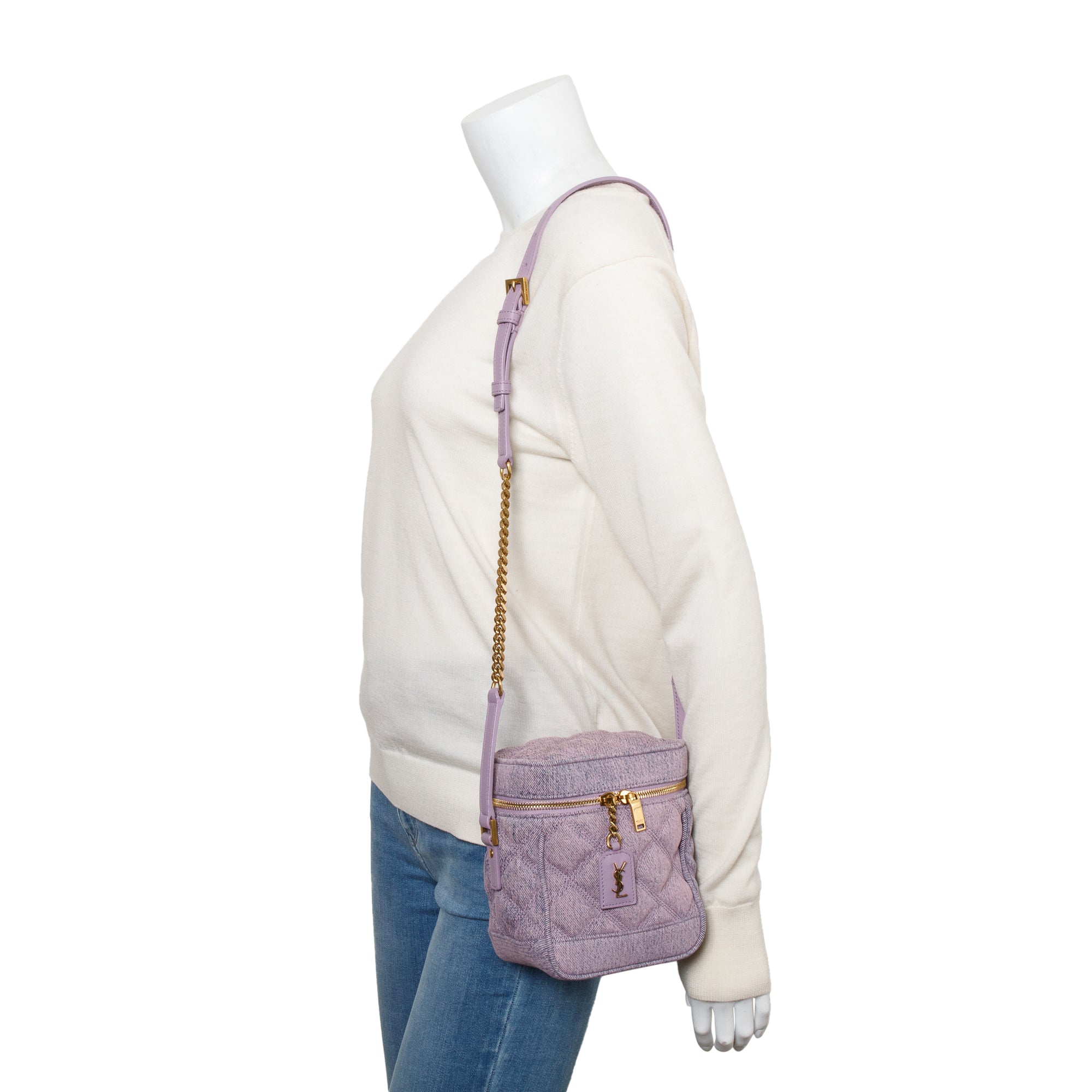 Saint Laurent 2022 Purple Denim 80's Vanity Crossbody Bag