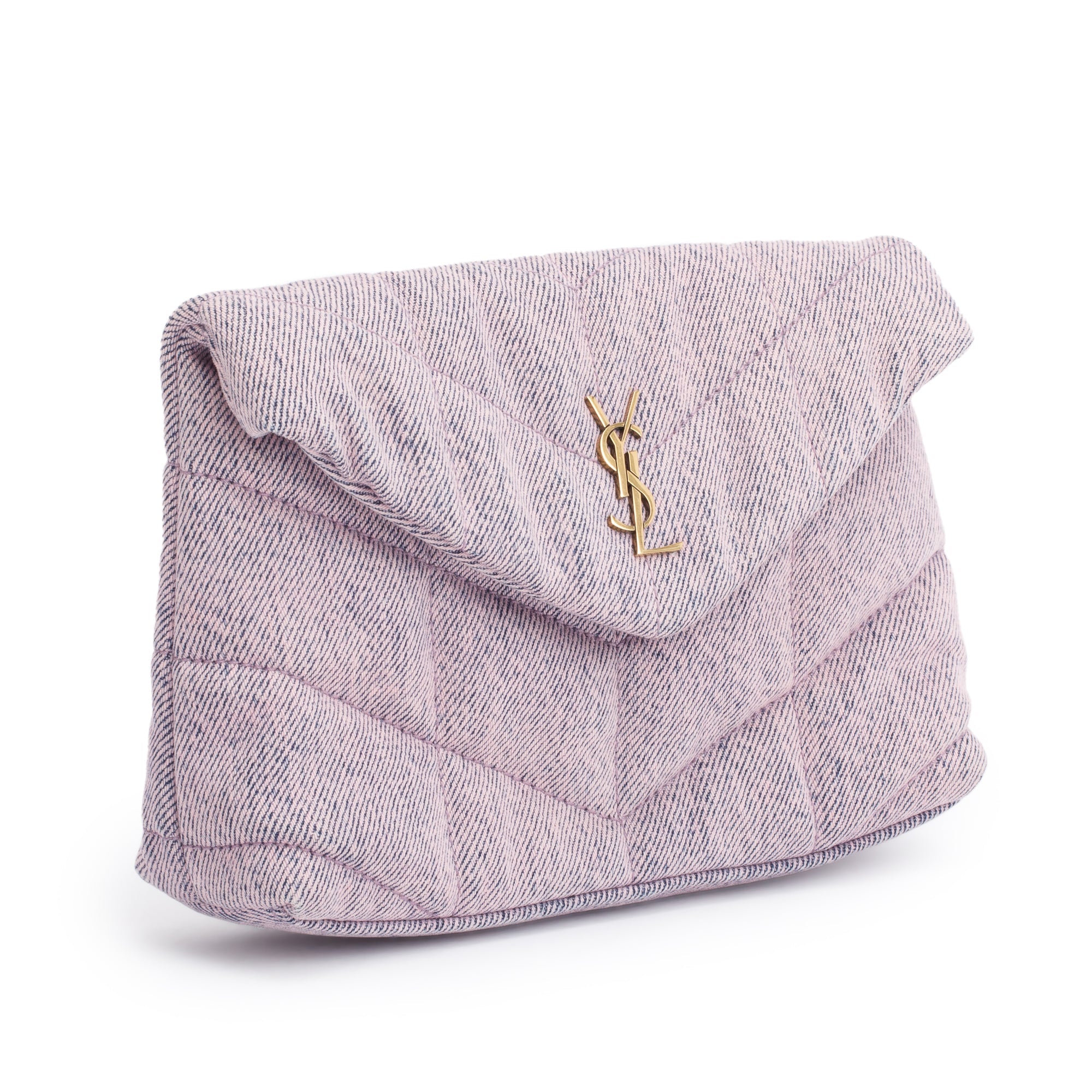 Saint Laurent 2022 Purple Denim Small Puffer Pouch w/ Card Case