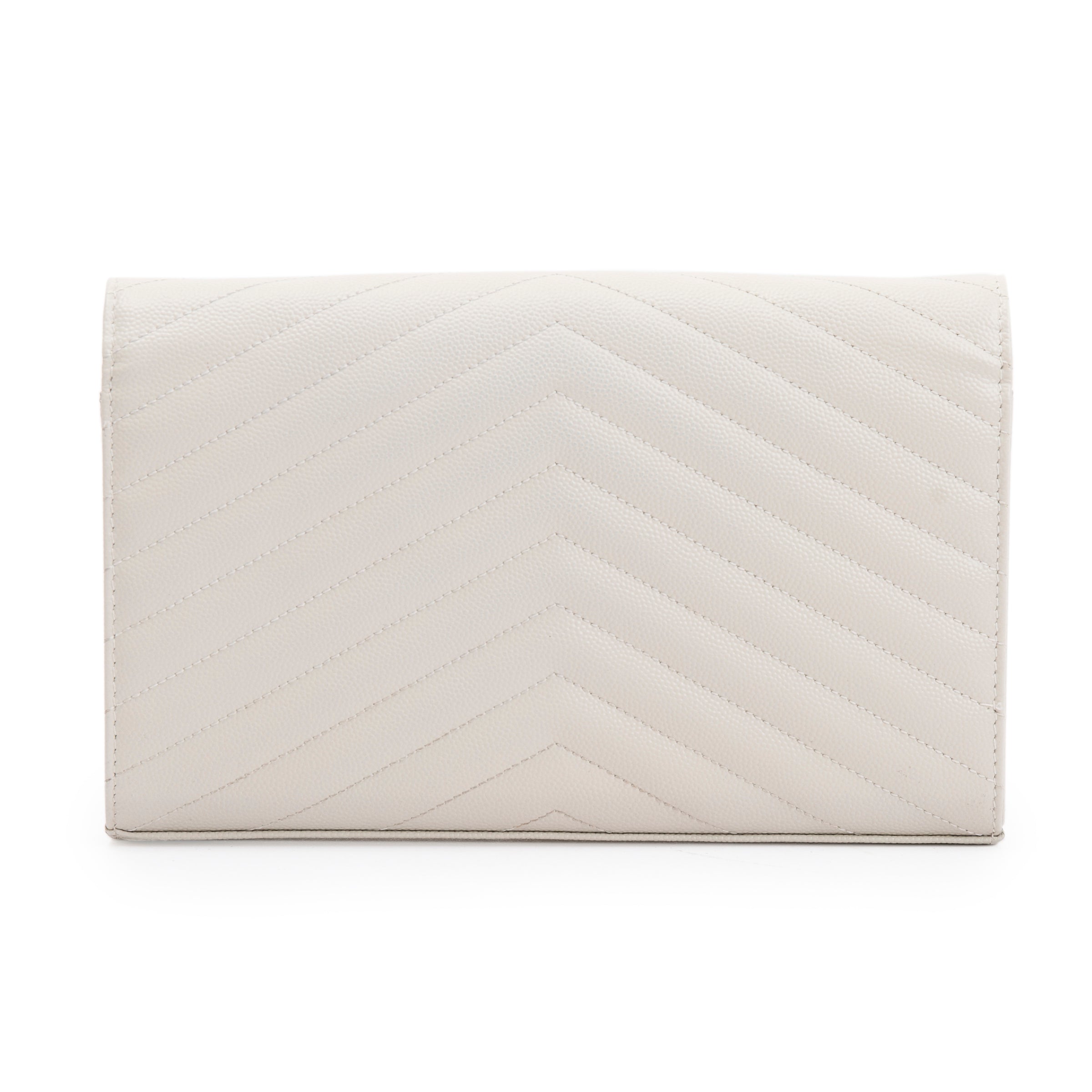 Saint Laurent 2022 White Grained de Poudre Cassandre Matelasse Chain Wallet