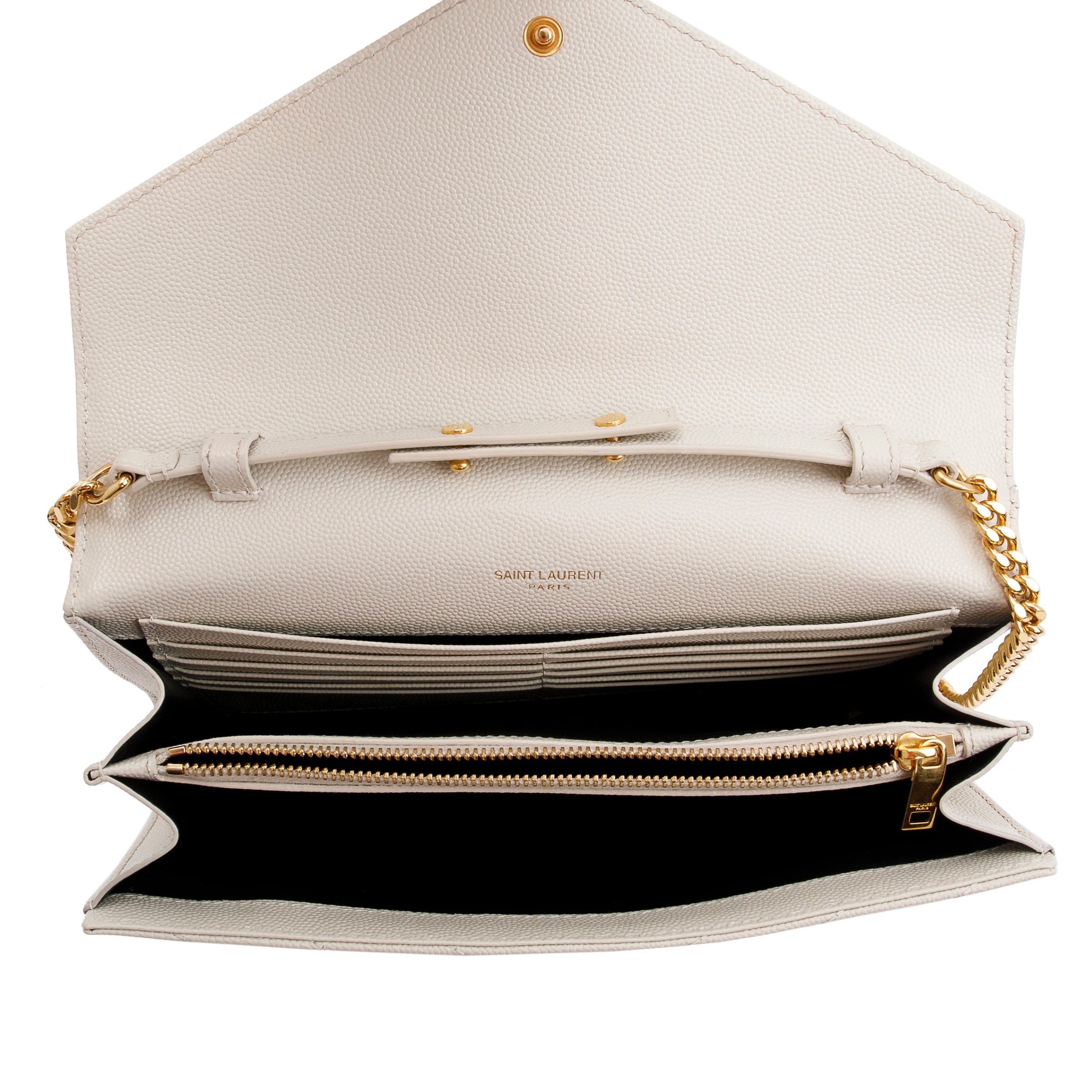 Saint Laurent 2022 White Grained de Poudre Cassandre Matelasse Chain Wallet