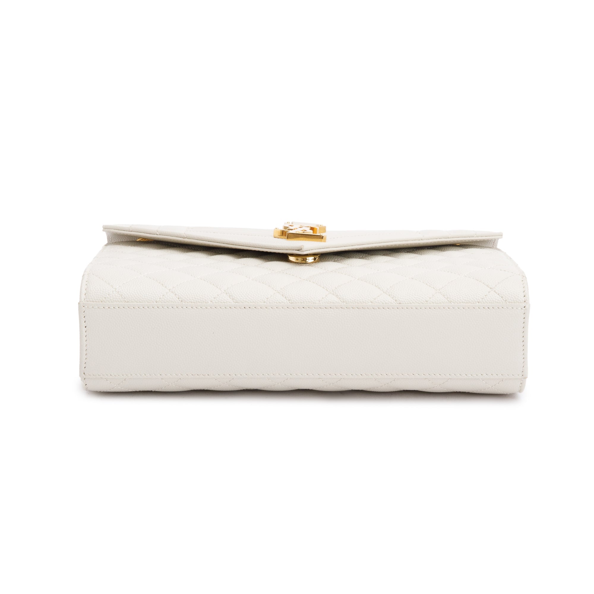 Saint Laurent 2022 White Quilted Grain De Poudre Leather Medium Envelope Chain Bag w/ Box