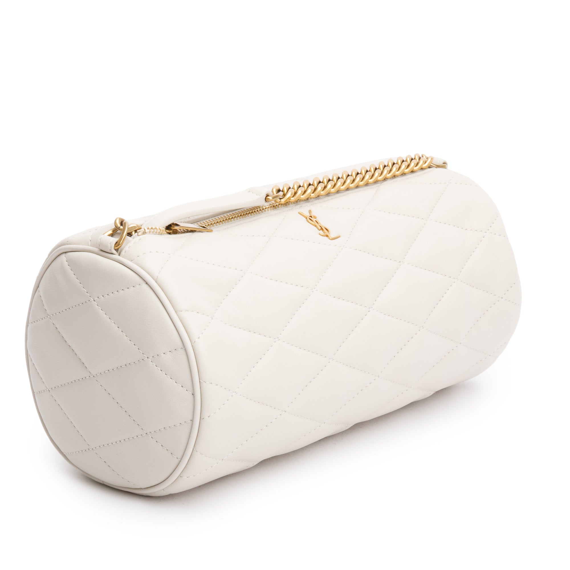 Saint Laurent 2022 White Quilted Lambskin Leather Small Sade Tube Bag