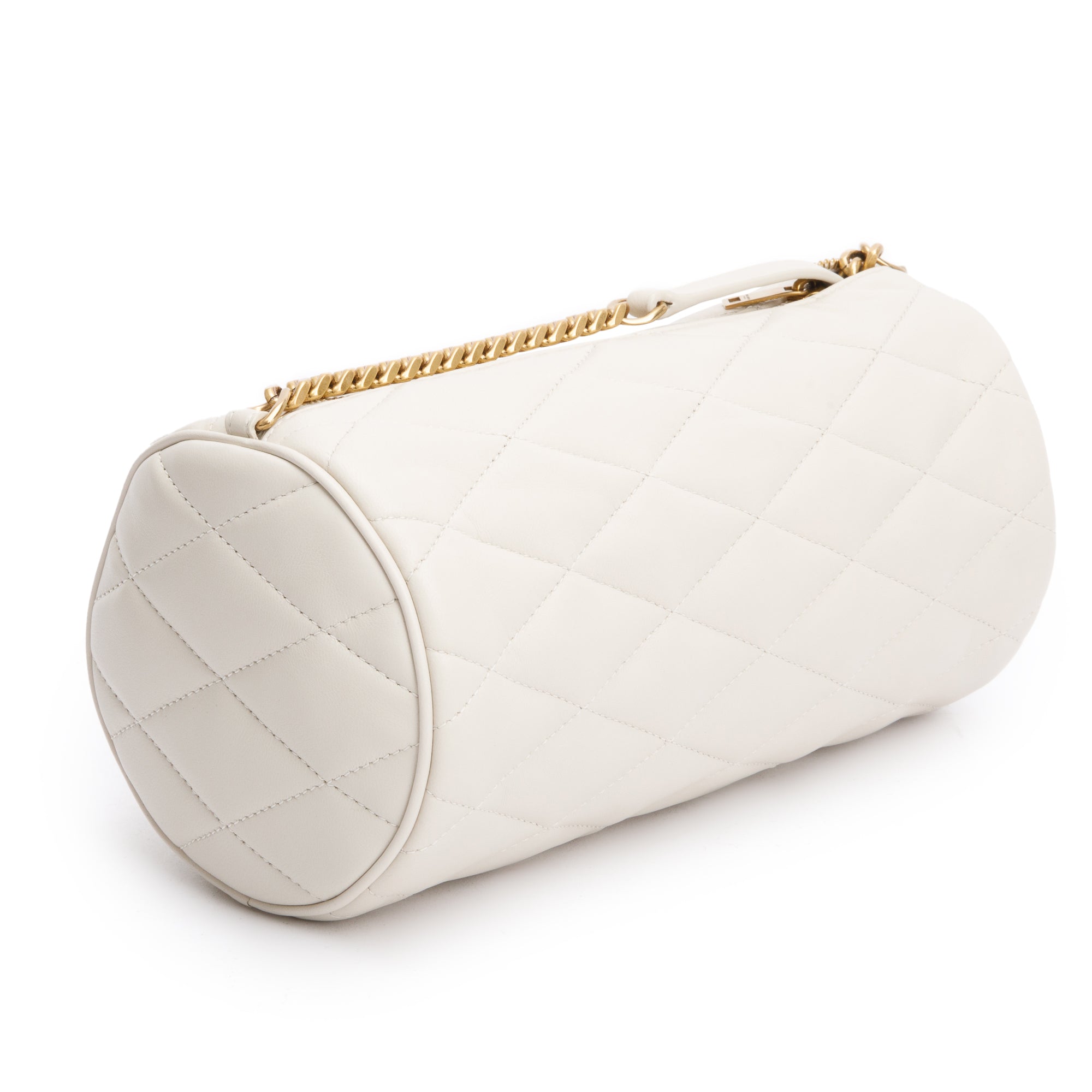 Saint Laurent 2022 White Quilted Lambskin Leather Small Sade Tube Bag