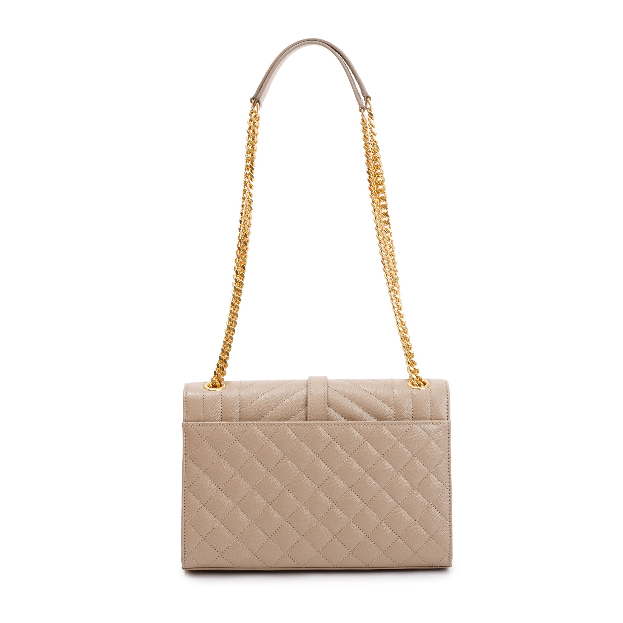 Saint Laurent 2023 Beige Grained De Poudre Medium Envelope Shoulder Bag w/ Box