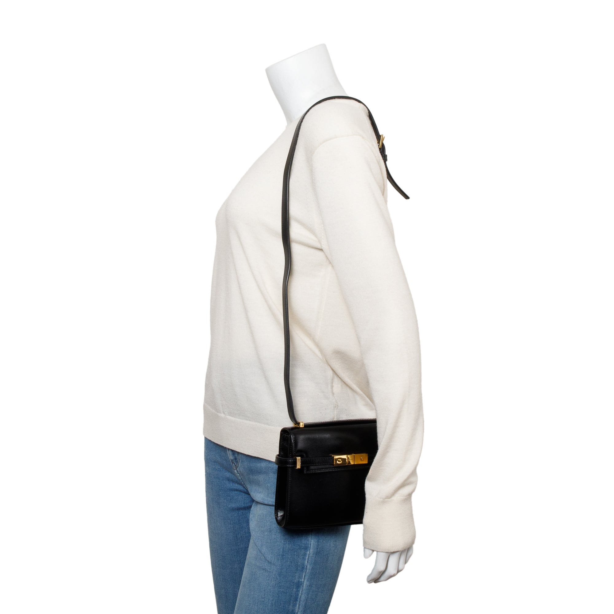 Saint Laurent 2023 Black Box Leather Mini Manhattan Bag