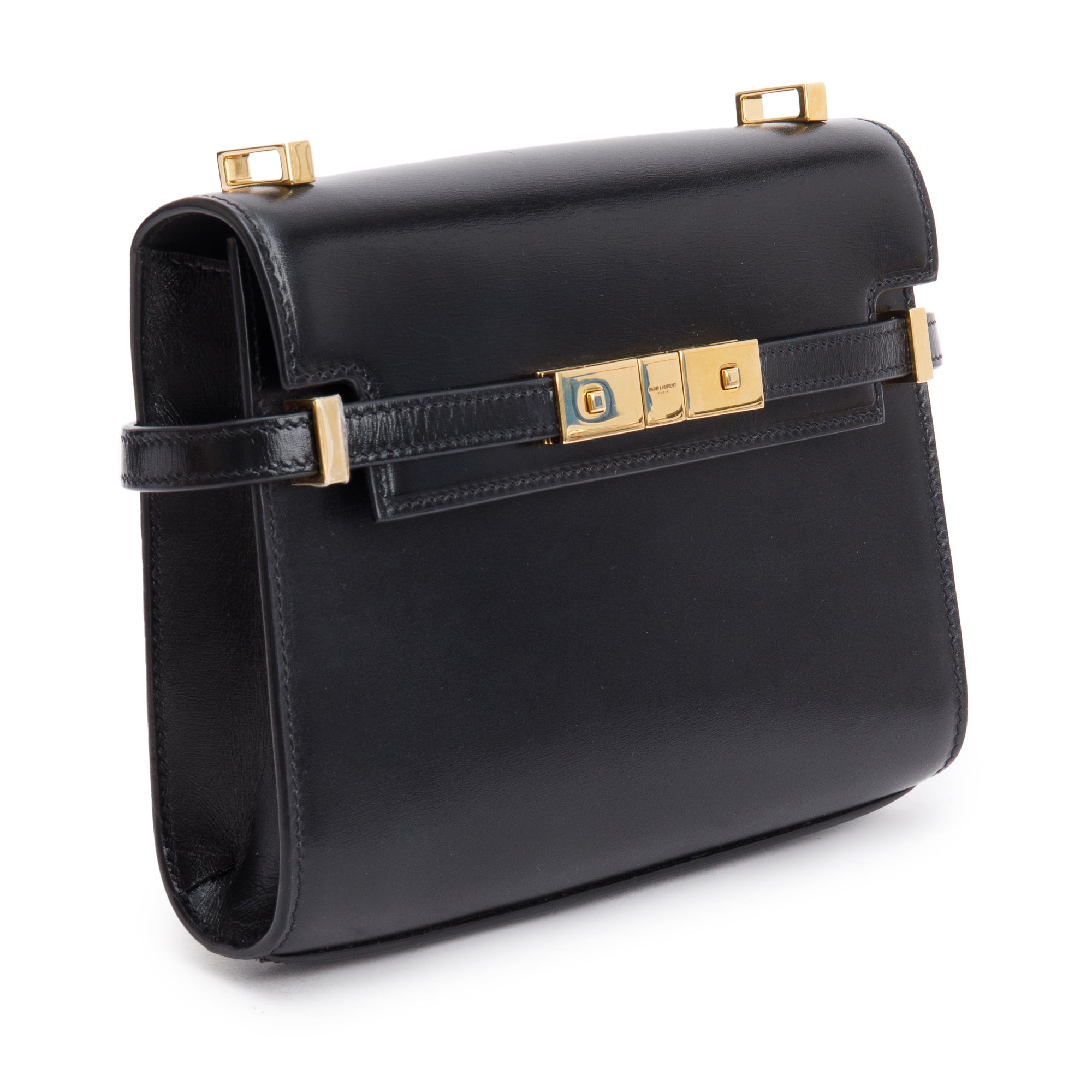 Saint Laurent 2023 Black Box Leather Mini Manhattan Bag