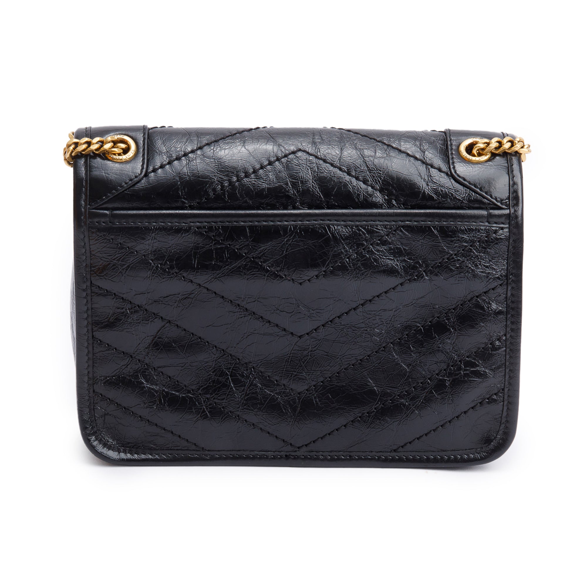 Saint Laurent 2023 Black Crinkled Calfskin Leather Baby Niki Shoulder Bag w/ Box & Receipt
