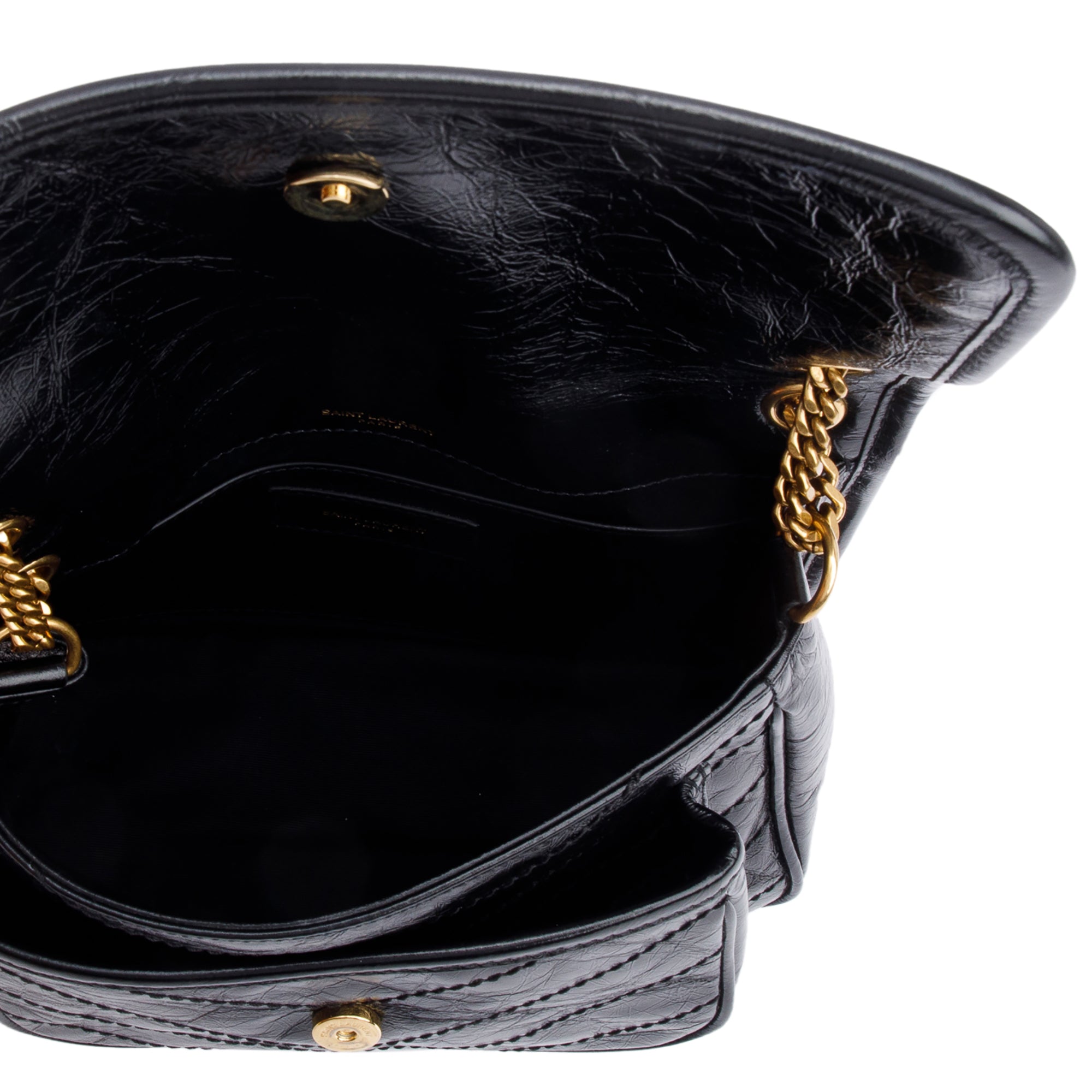 Saint Laurent 2023 Black Crinkled Calfskin Leather Baby Niki Shoulder Bag w/ Box & Receipt