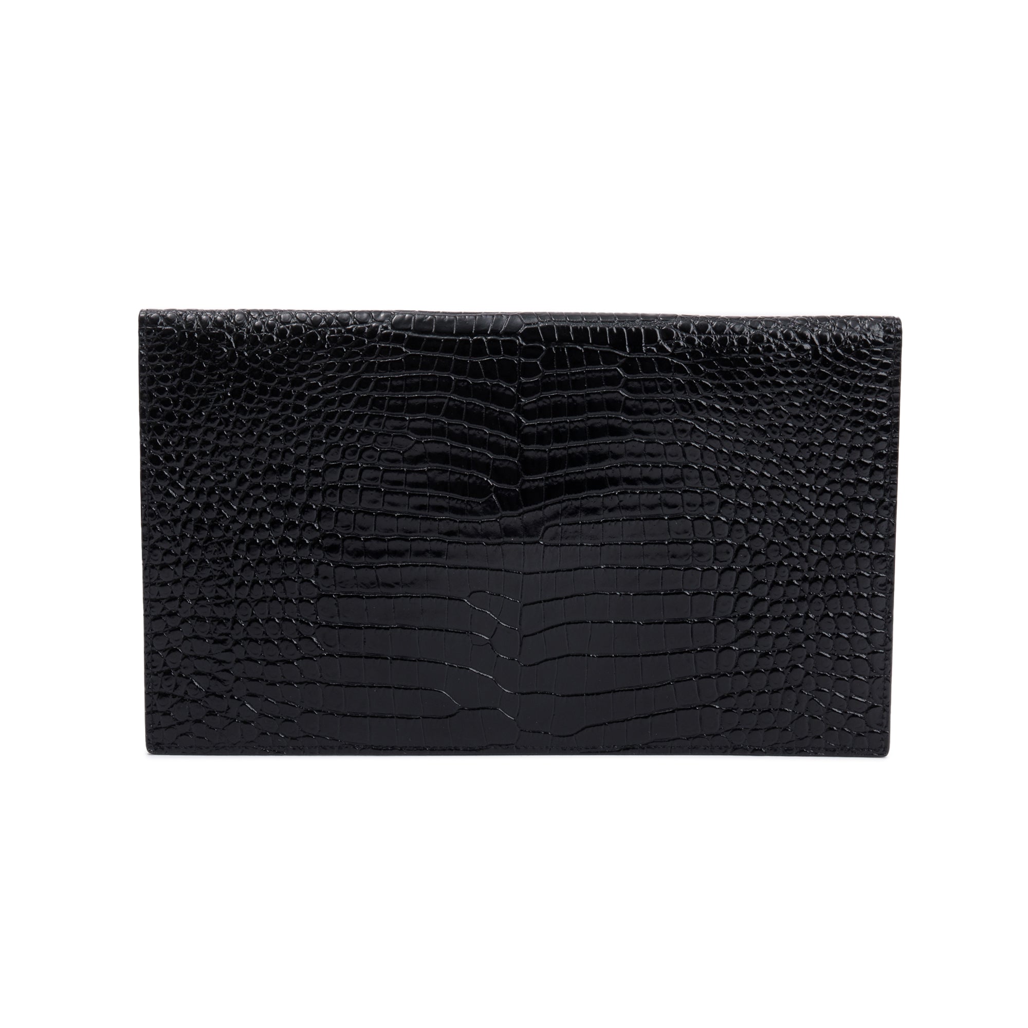 Saint Laurent 2023 Black Crocodile-Embossed Leather Uptown Pouch