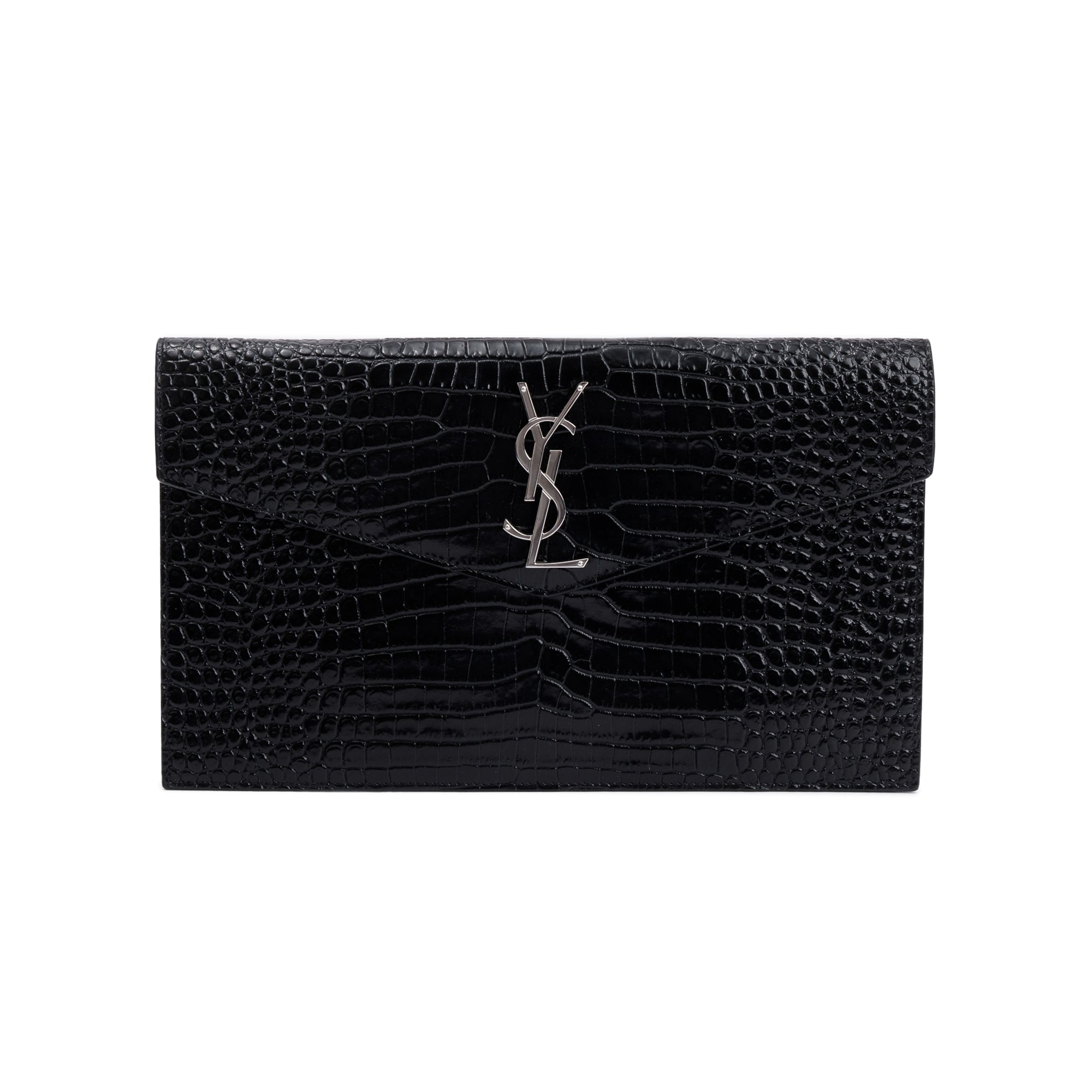 Saint Laurent 2023 Black Crocodile-Embossed Leather Uptown Pouch