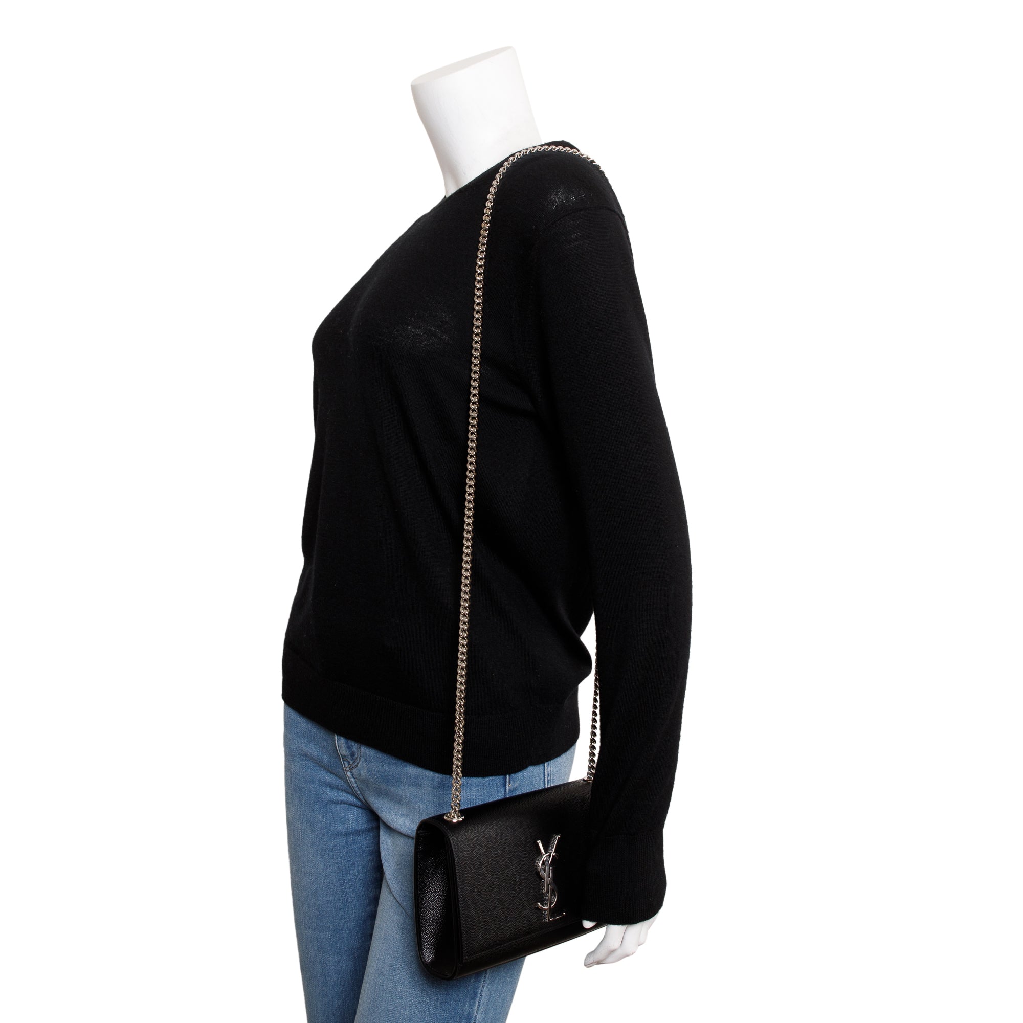 Saint Laurent 2023 Black Grain De Poudre Leather Small Kate Bag