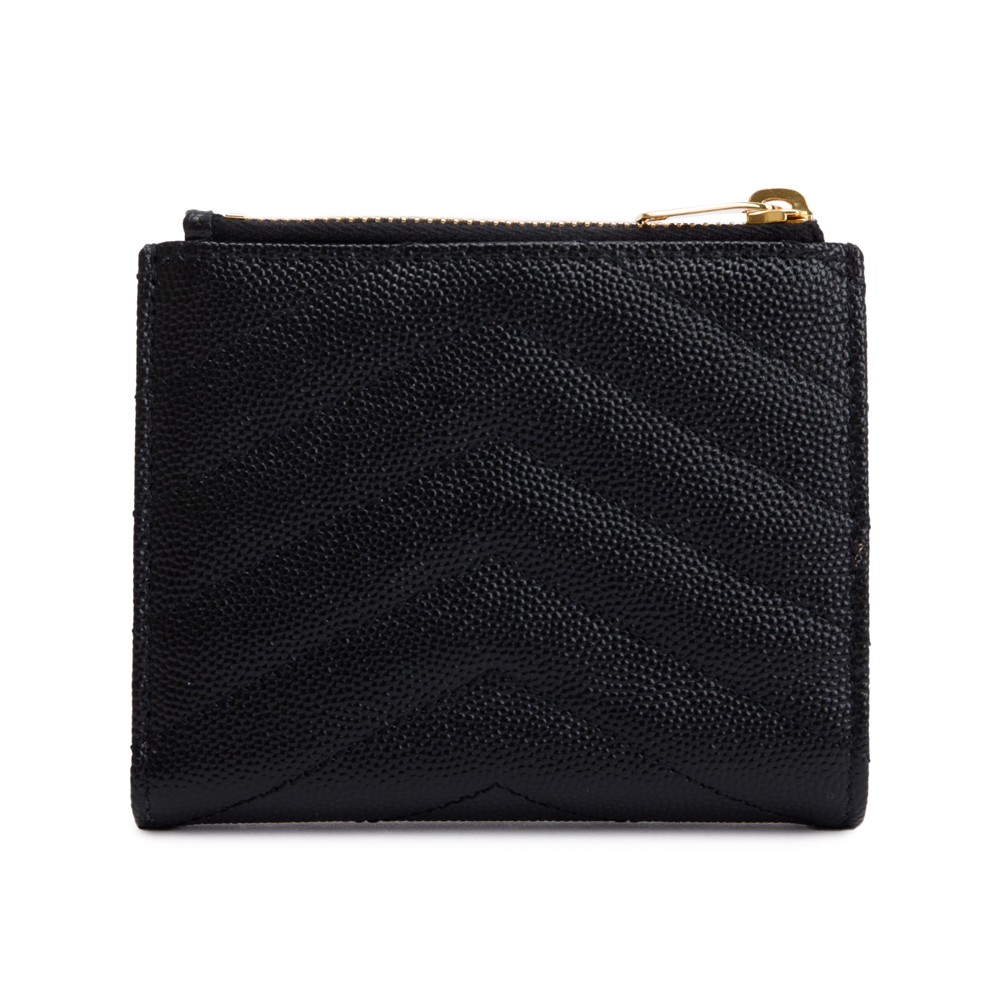 Saint Laurent 2023 Black Grain de Poudre Leather Cassandre Matelasse Bi-Fold Wallet w/ Box