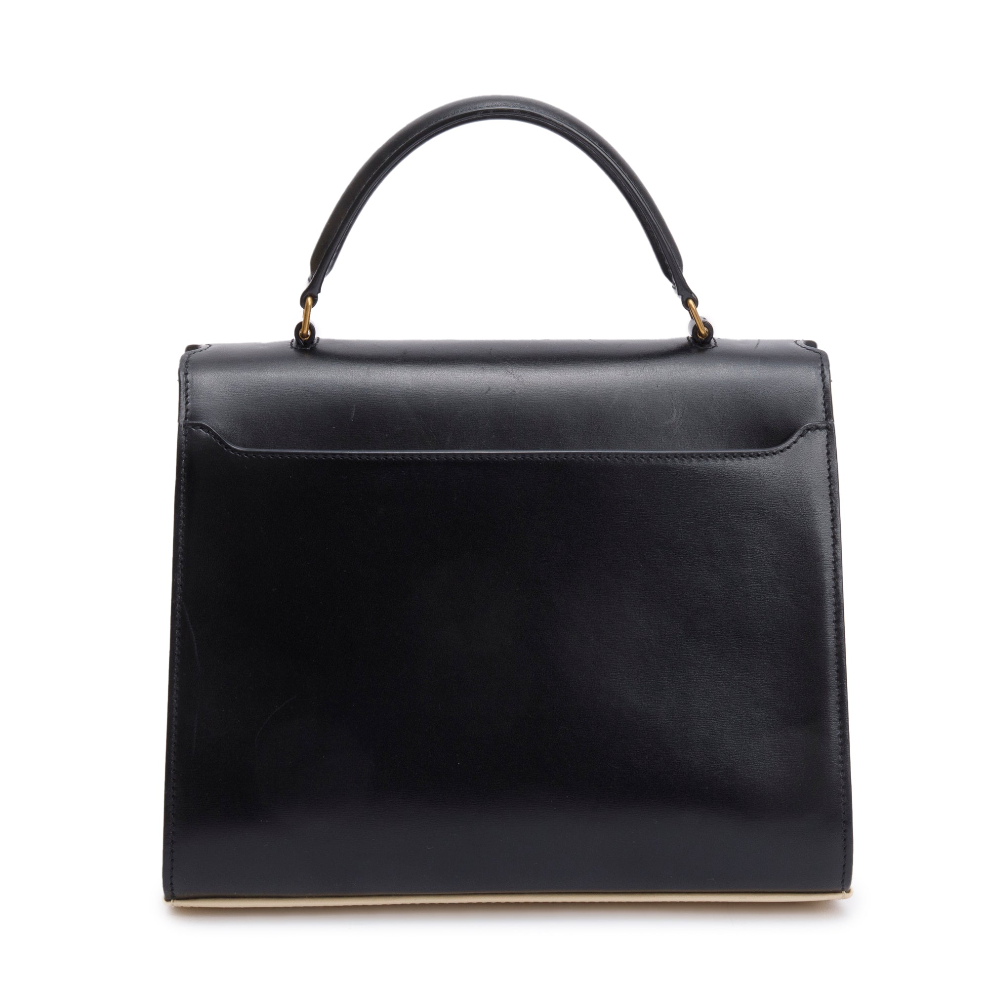 Saint Laurent 2023 Black & Ivory Smooth Leather Cassandra Medium Top Handle Bag