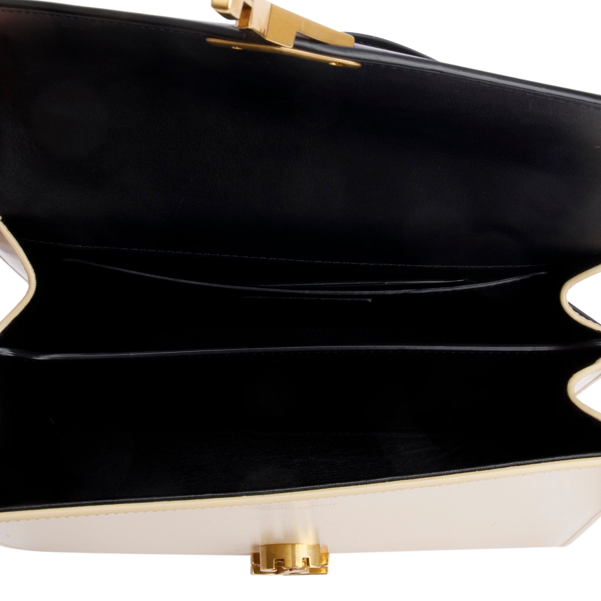 Saint Laurent 2023 Black & Ivory Smooth Leather Cassandra Medium Top Handle Bag