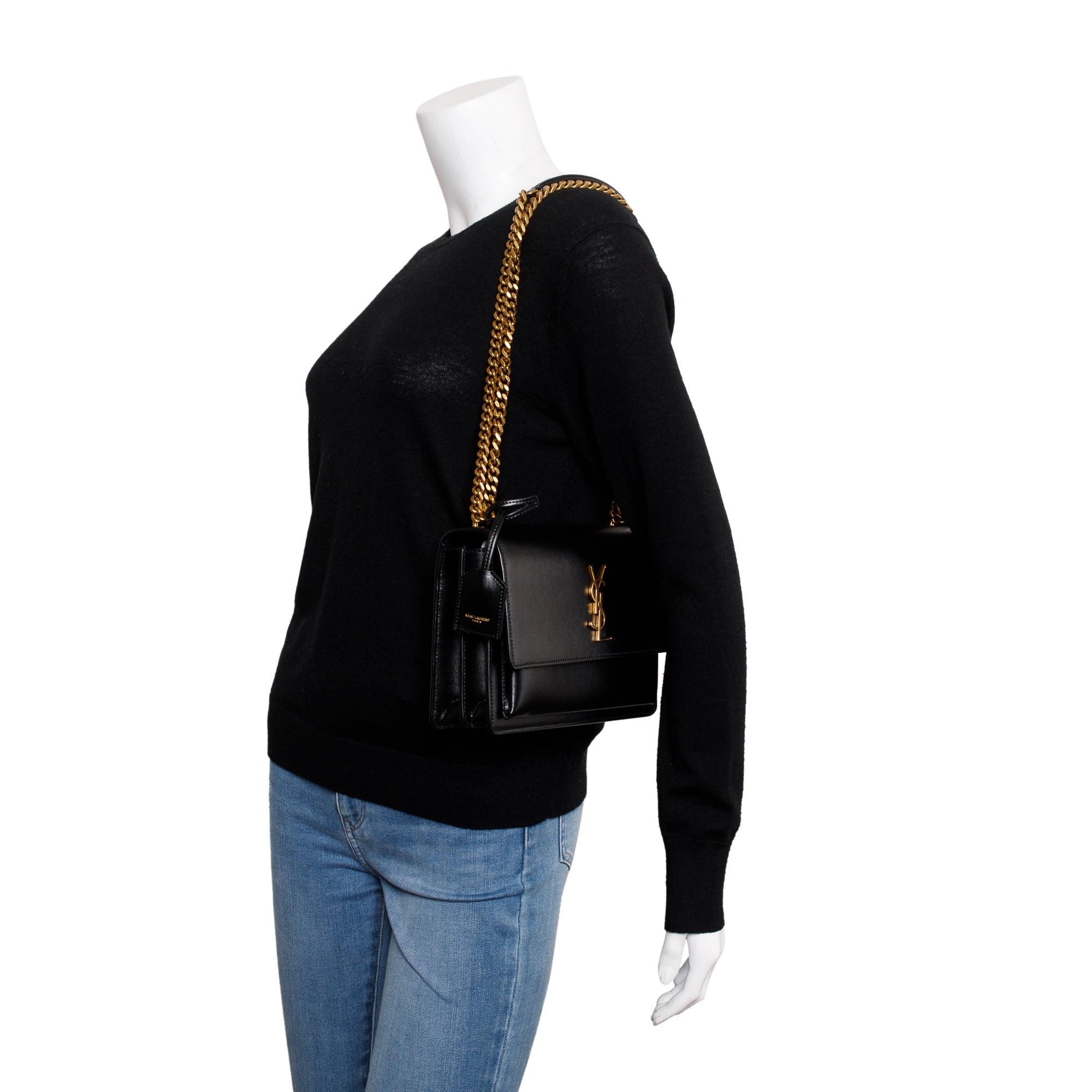 Saint Laurent 2023 Black Leather Medium Sunset Bag w/ Box & Receipt