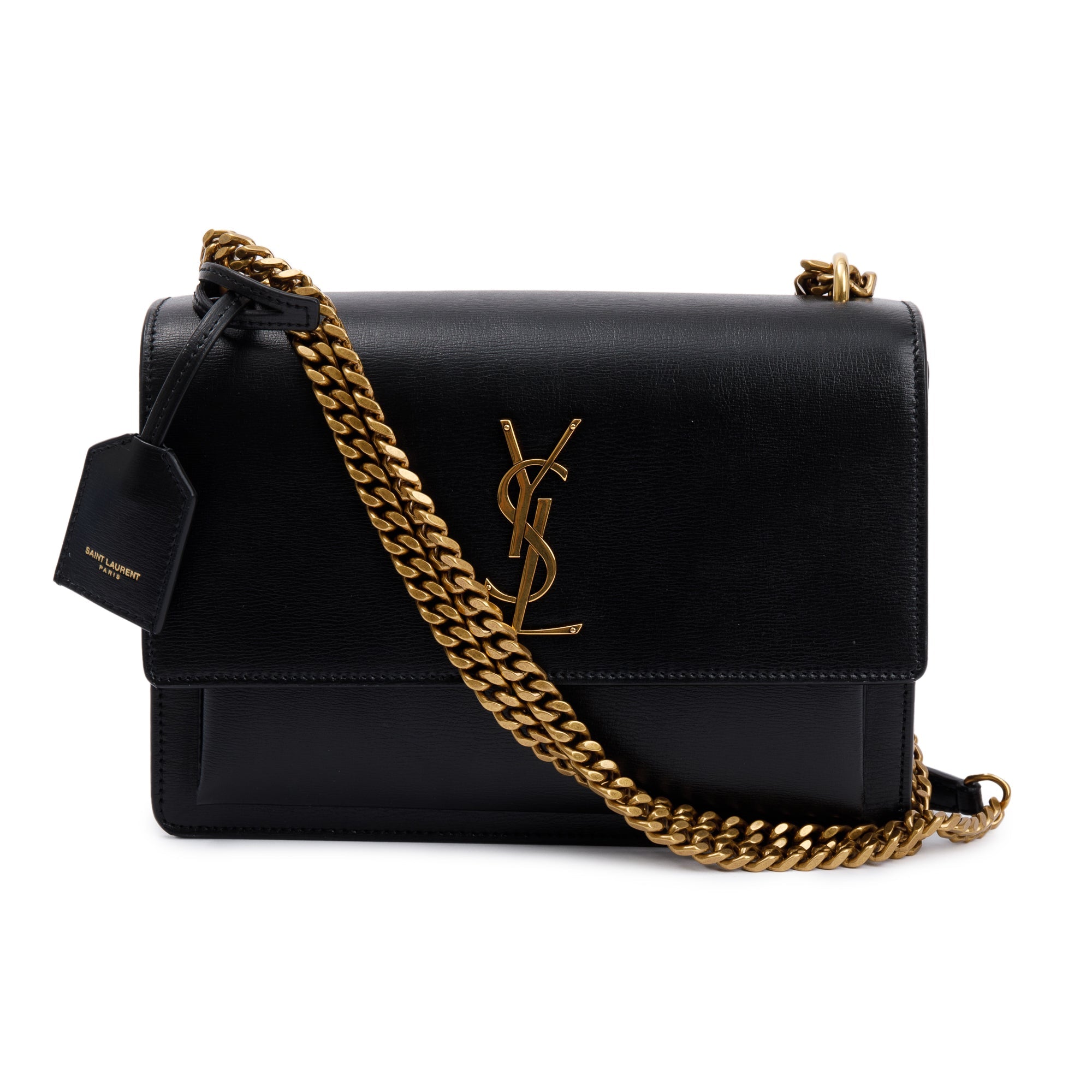 Saint Laurent 2023 Black Leather Medium Sunset Bag w/ Box & Receipt