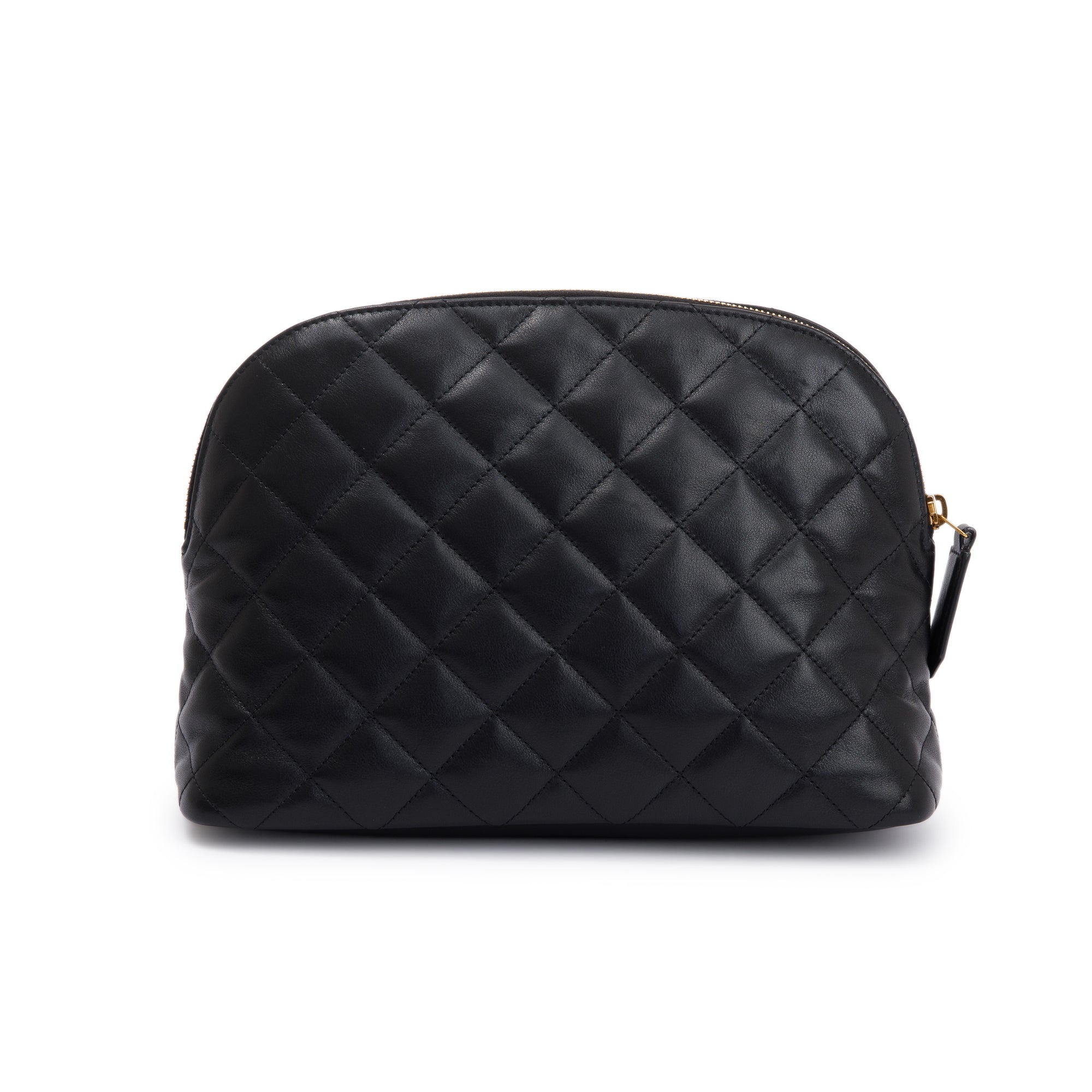Saint Laurent 2023 Black Quilted Leather Large Cosmetic Pouch w/ Box