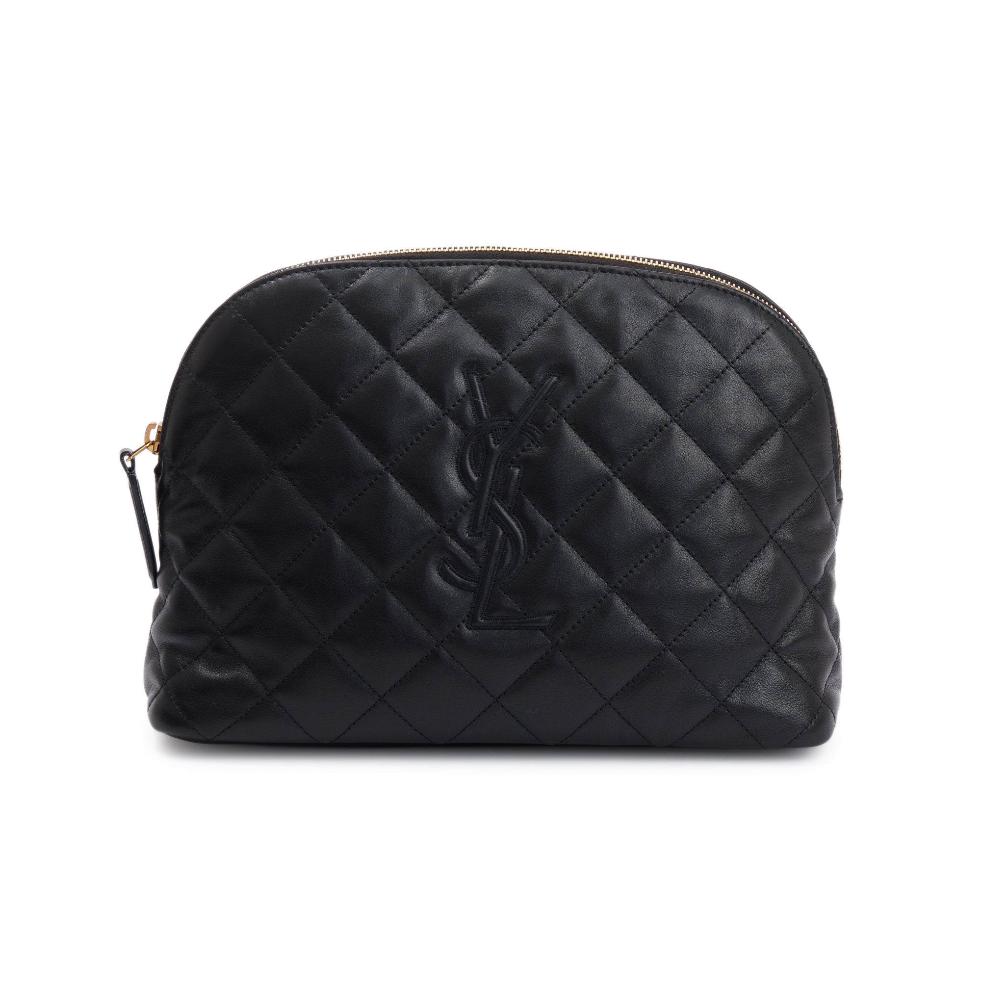 Saint Laurent 2023 Black Quilted Leather Large Cosmetic Pouch w/ Box