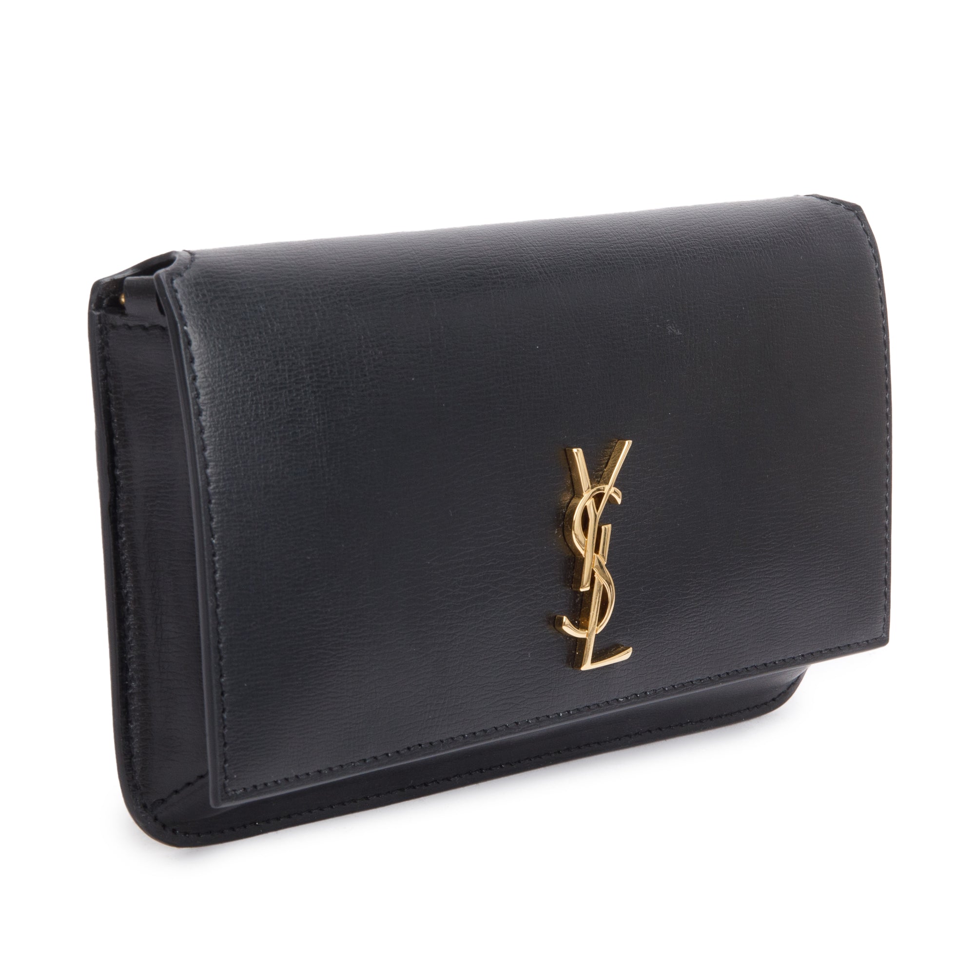 Saint Laurent 2023 Black Smooth Calfskin Leather Cassandre Phone Holder w/ Box & Receipt