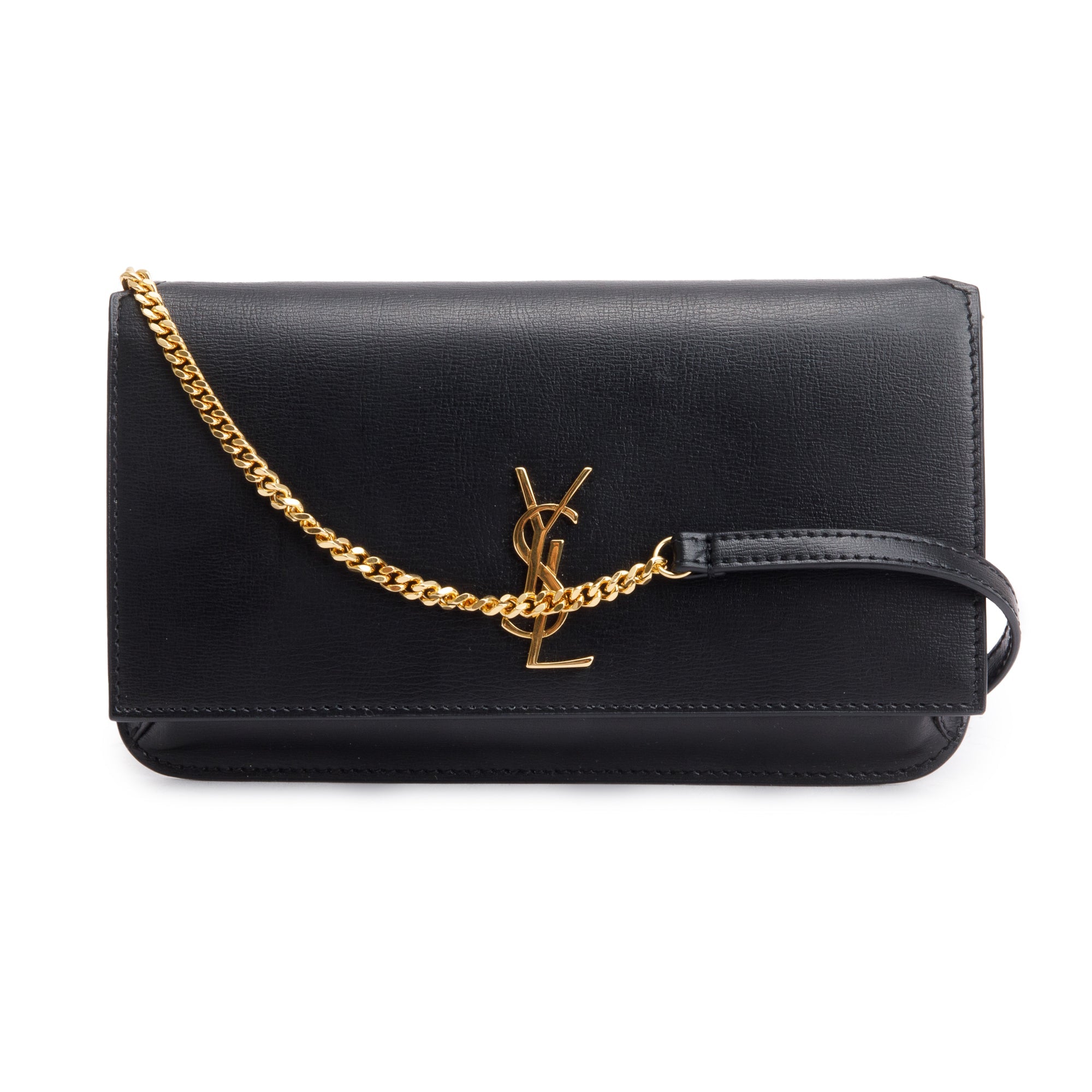 Saint Laurent 2023 Black Smooth Calfskin Leather Cassandre Phone Holder w/ Box & Receipt