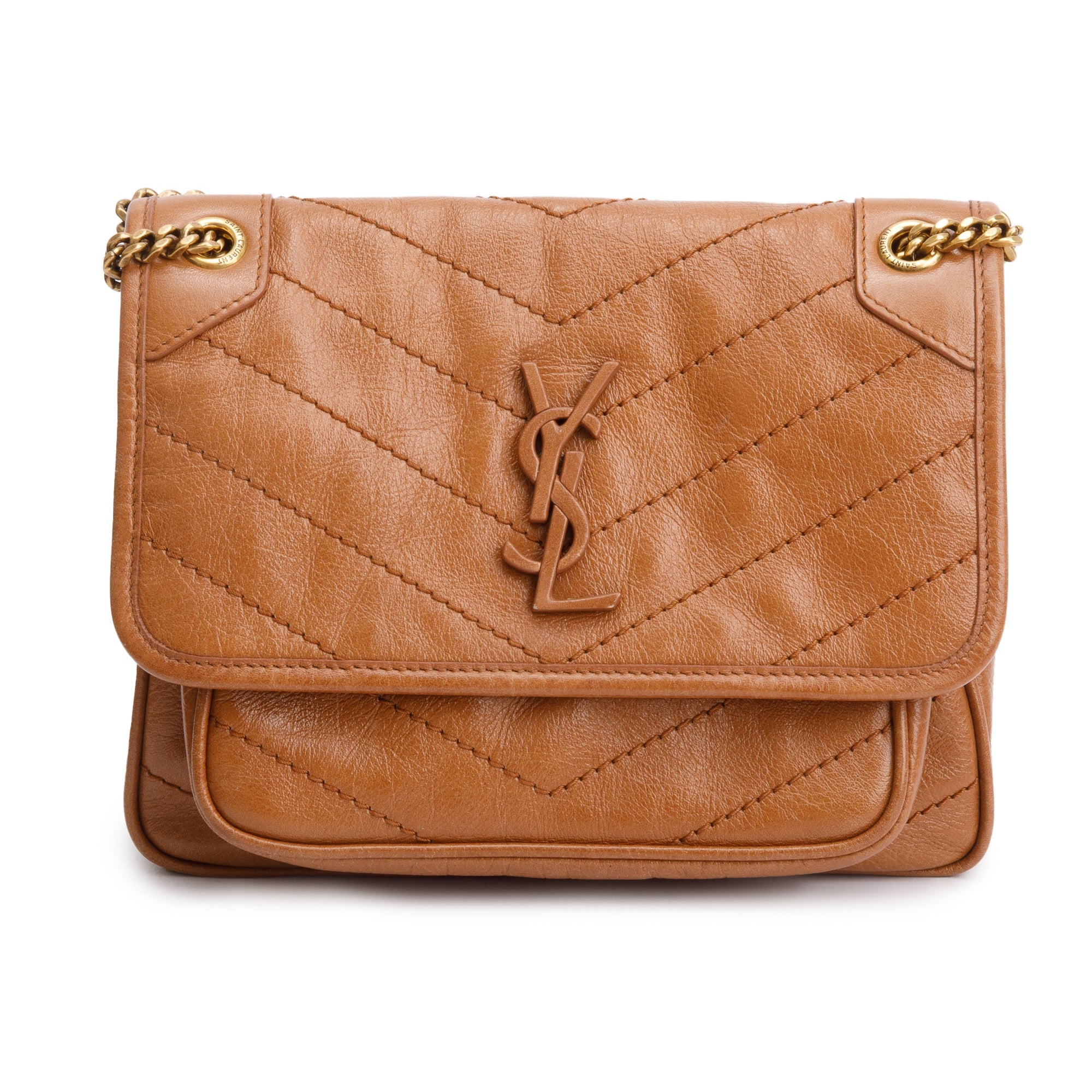 Saint Laurent 2023 Brown Crinkled Calfskin Leather Baby Niki Shoulder Bag