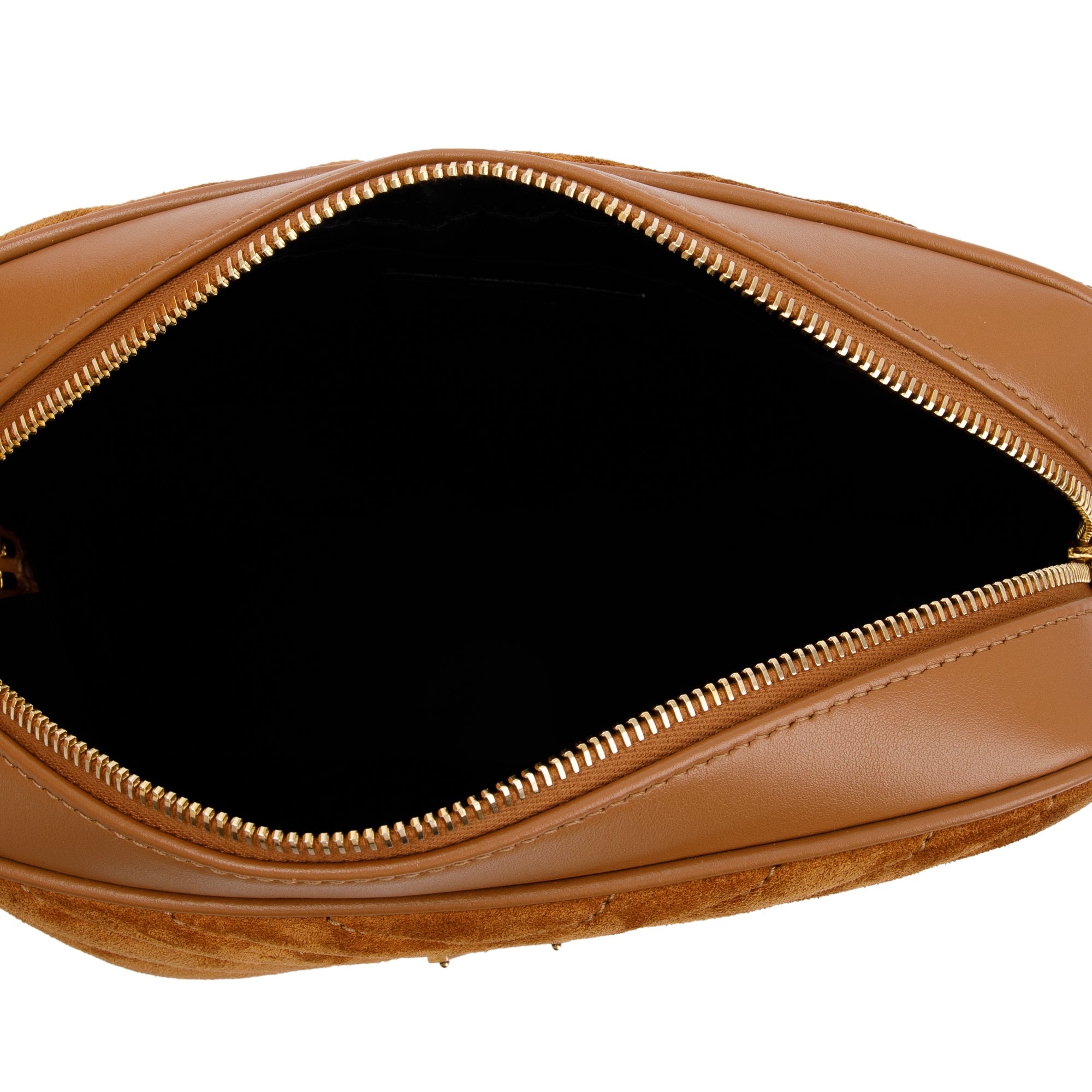 Saint Laurent 2023 Brown Quilted Suede & Smooth Leather Lou Camera Bag w/ Box