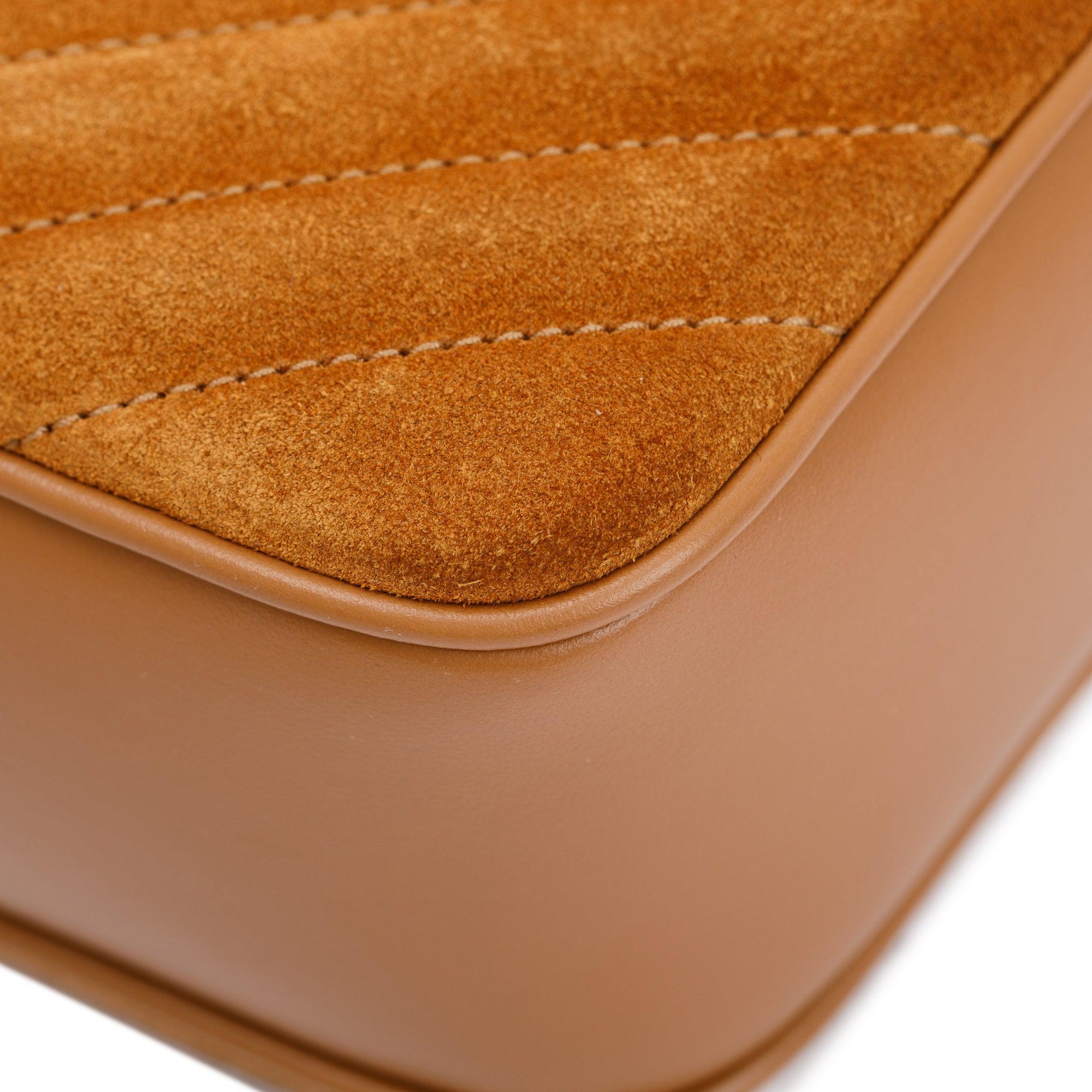 Saint Laurent 2023 Brown Quilted Suede & Smooth Leather Lou Camera Bag w/ Box