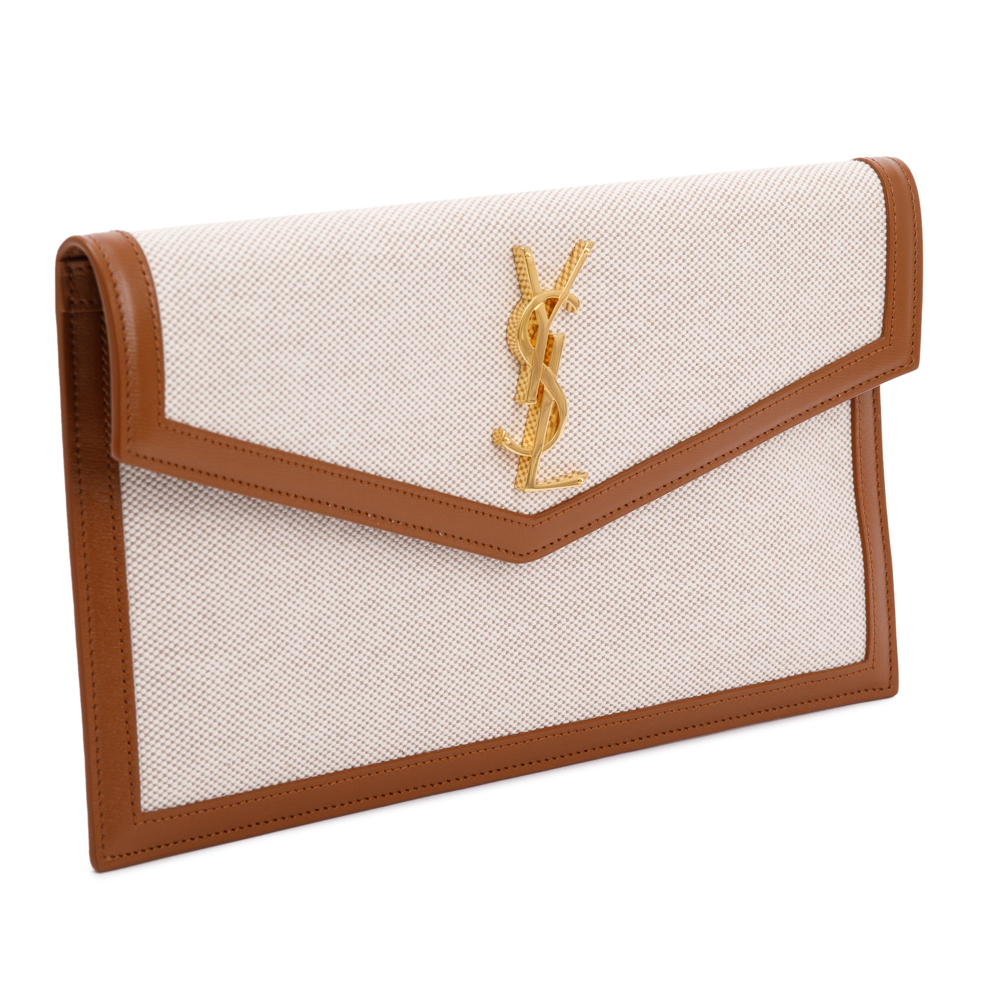 Saint Laurent 2023 Natural Beige Canvas & Leather Uptown Pouch w/ Box