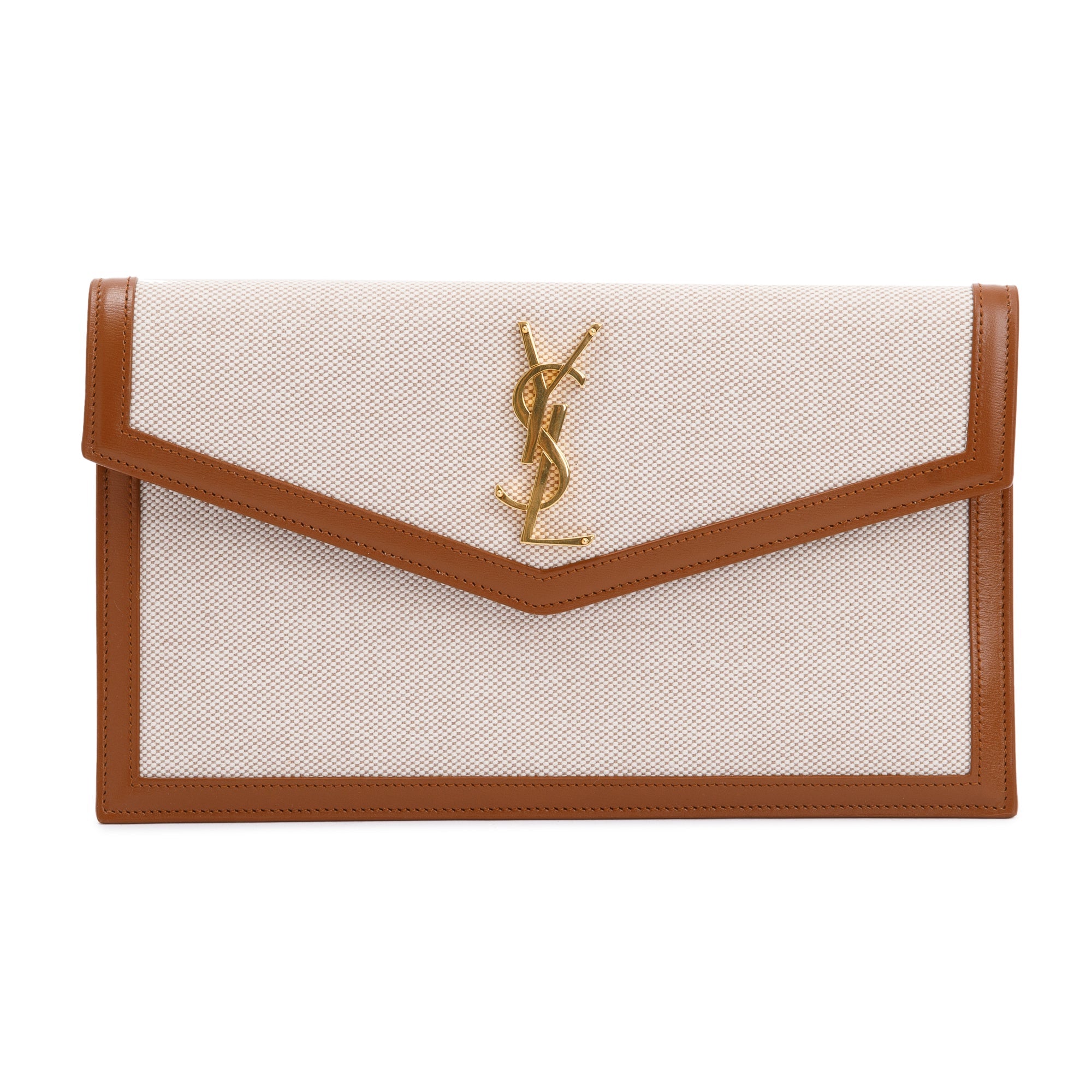 Saint Laurent 2023 Natural Beige Canvas & Leather Uptown Pouch w/ Box