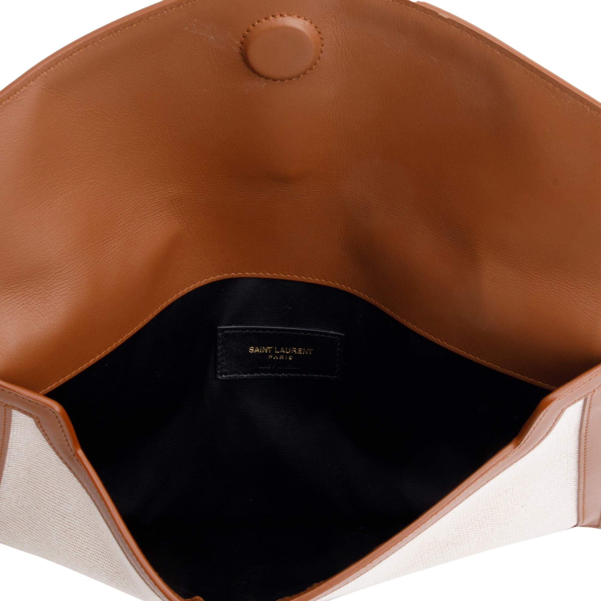 Saint Laurent 2023 Neutral Canvas Brown Smooth Leather Uptown Pouch w/ Box