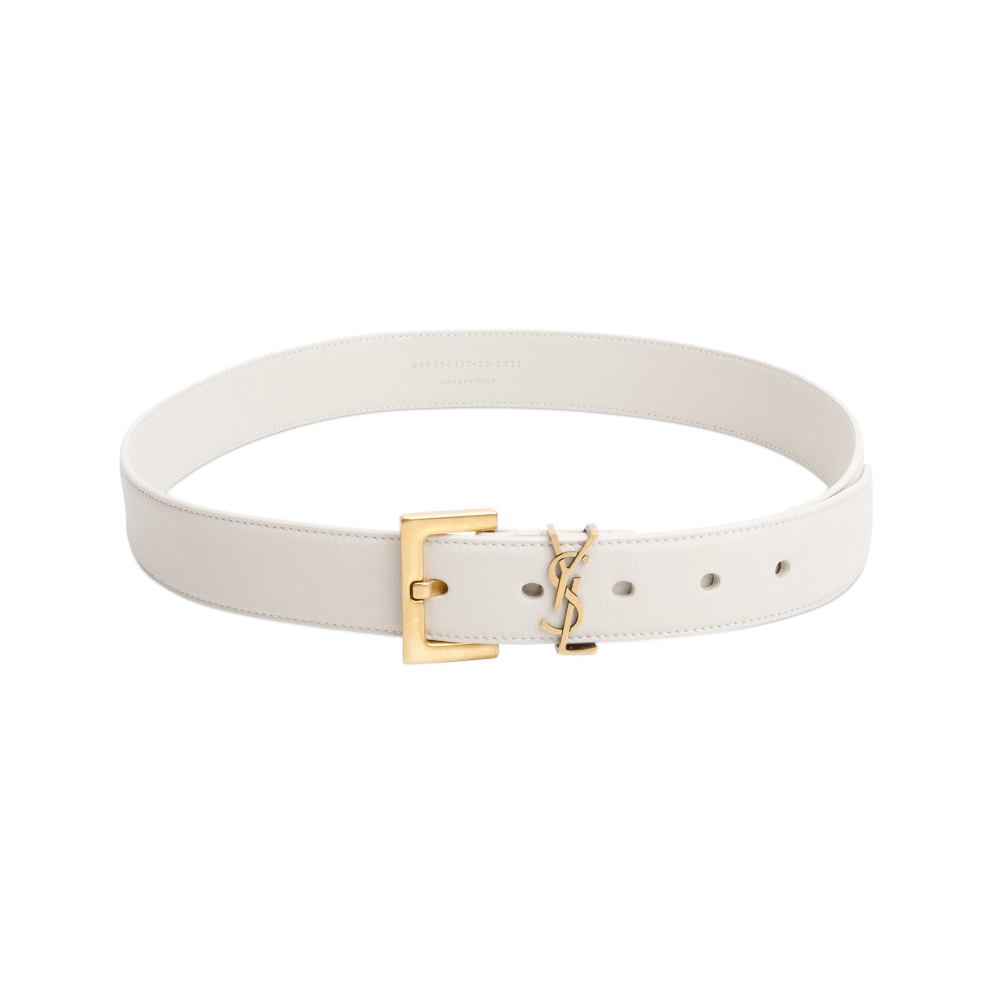 Saint Laurent 2023 White Calfskin Leather Square Buckle Cassandre Belt 80 w/ Box