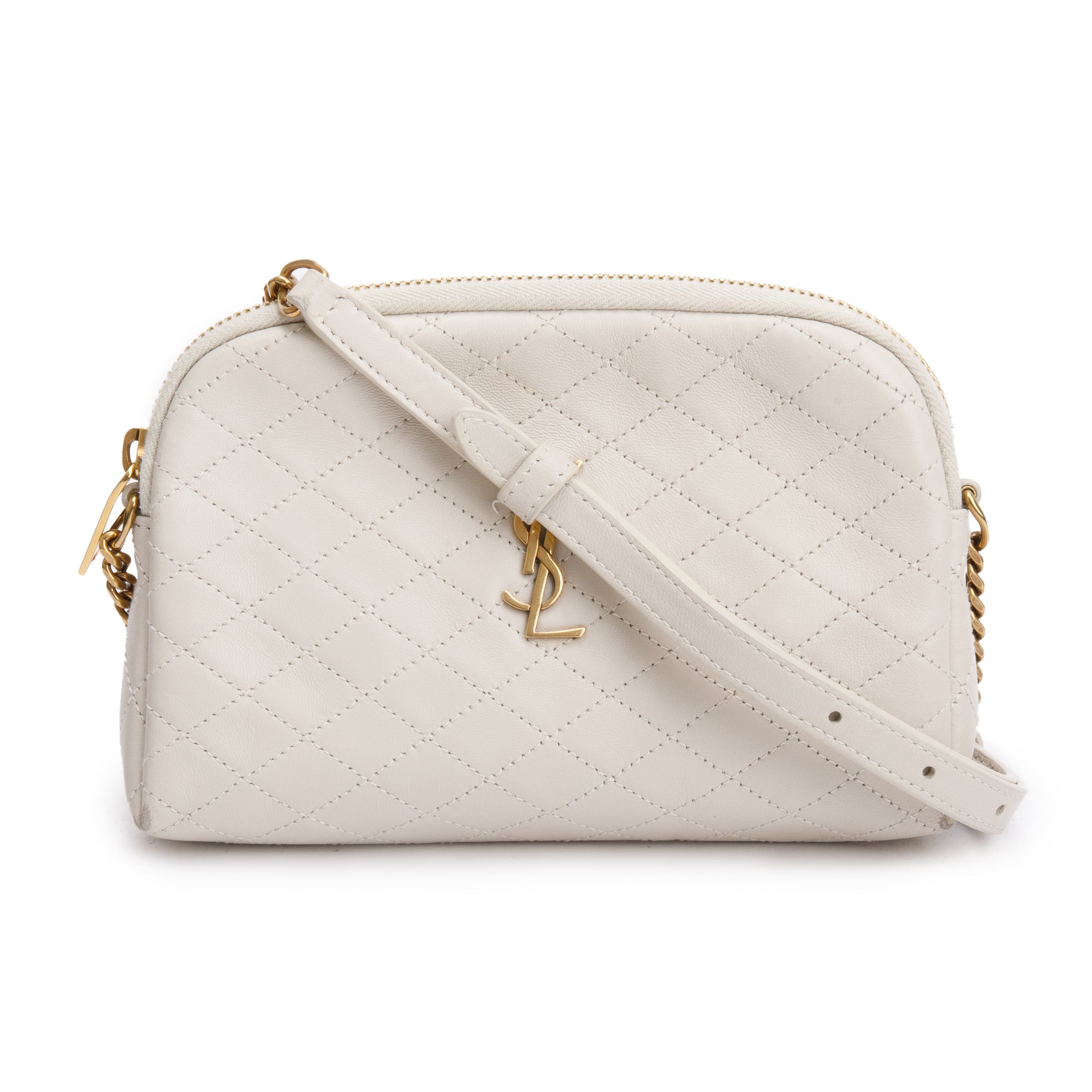 Saint Laurent 2023 White Leather Gaby Zipped Pouch