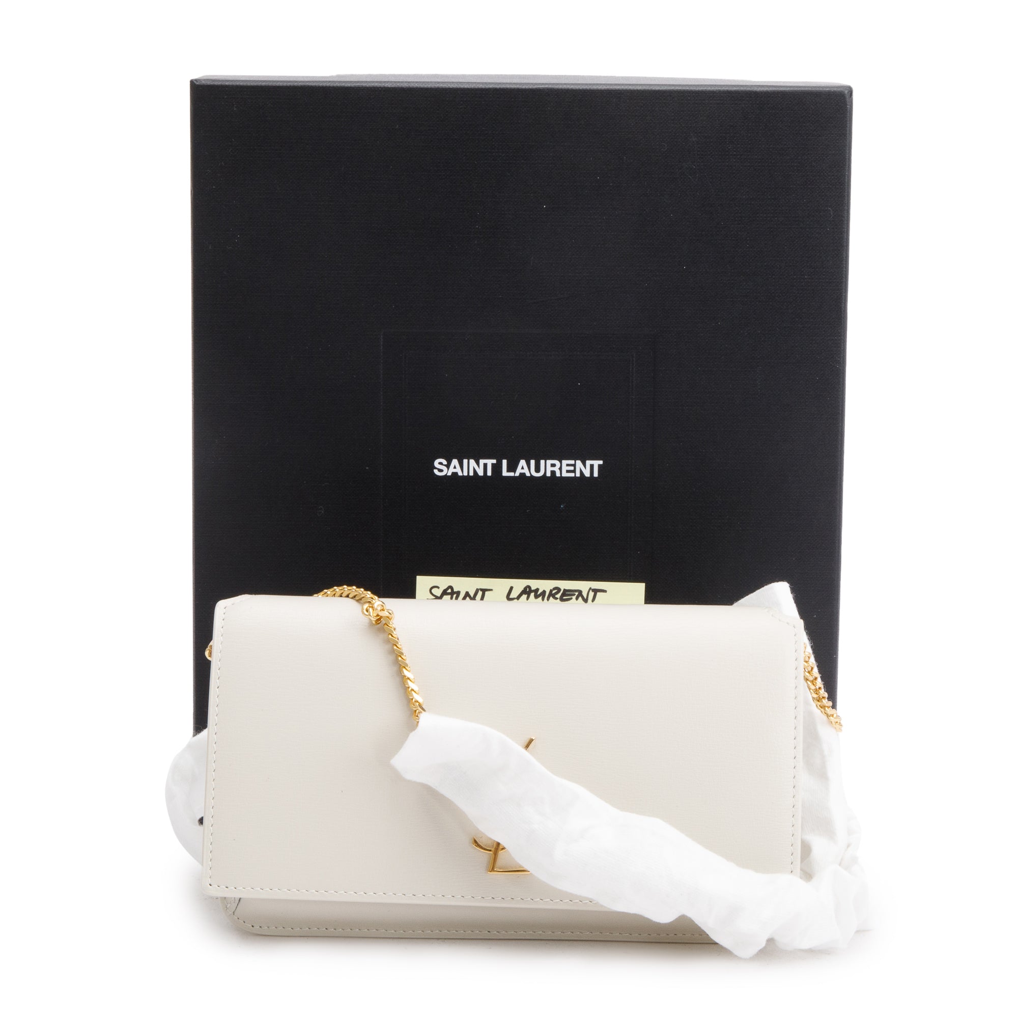 Saint Laurent 2023 White Smooth Leather Cassandre Phone Holder Bag w/ Box