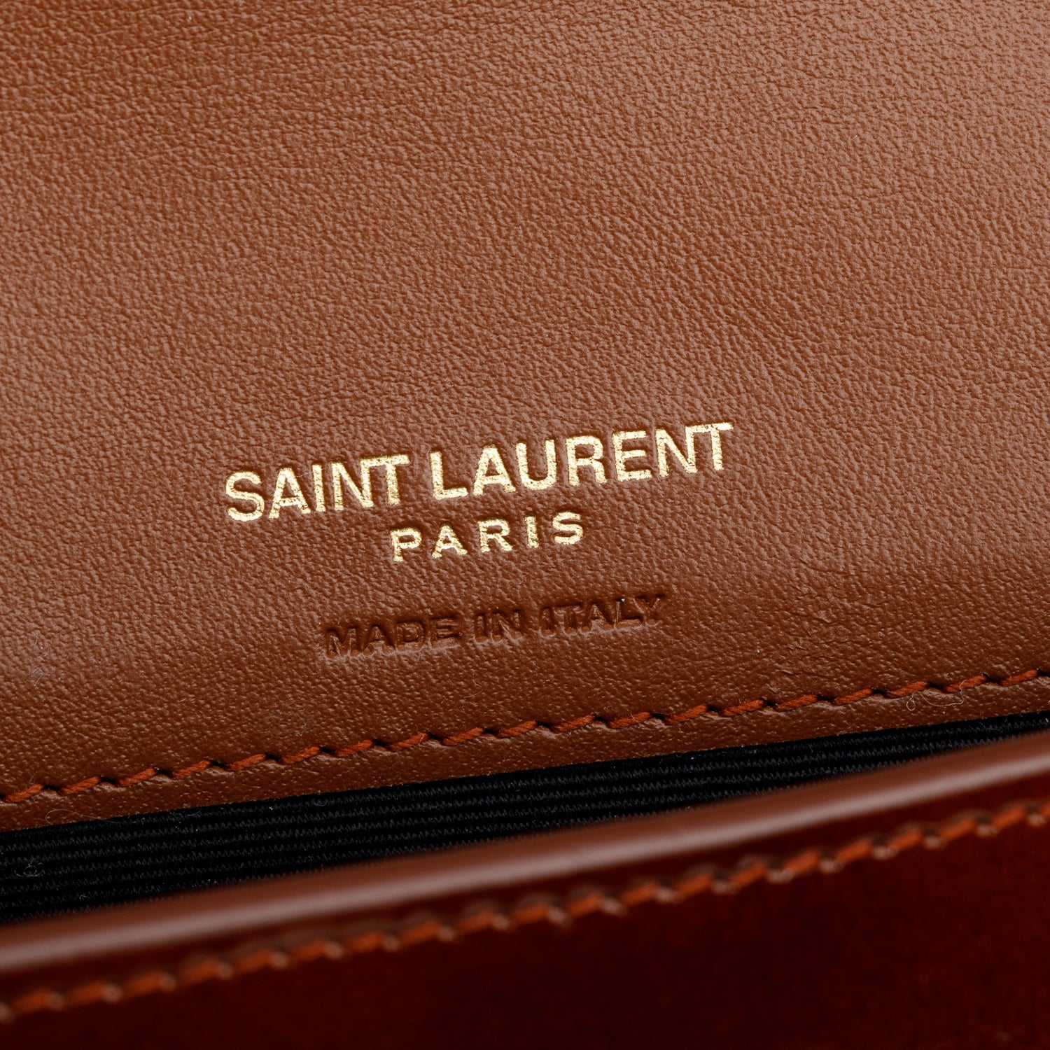 Saint Laurent 2024 Brown Patent Leather Cassandre Phone Holder w/ Box