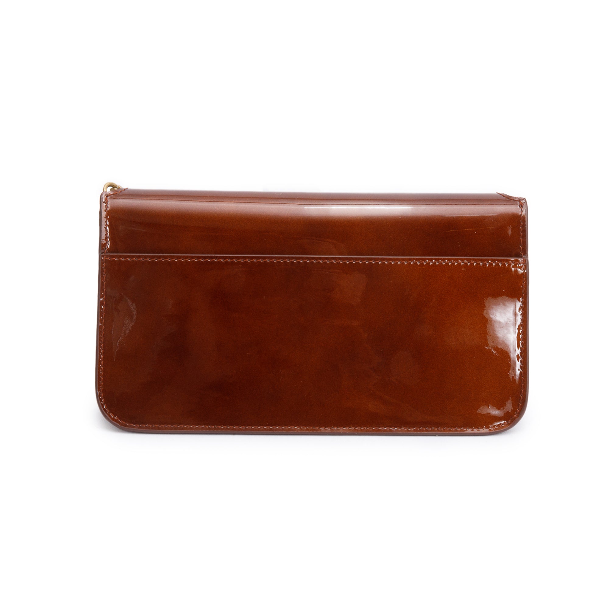 Saint Laurent 2024 Brown Patent Leather Cassandre Phone Holder w/ Box