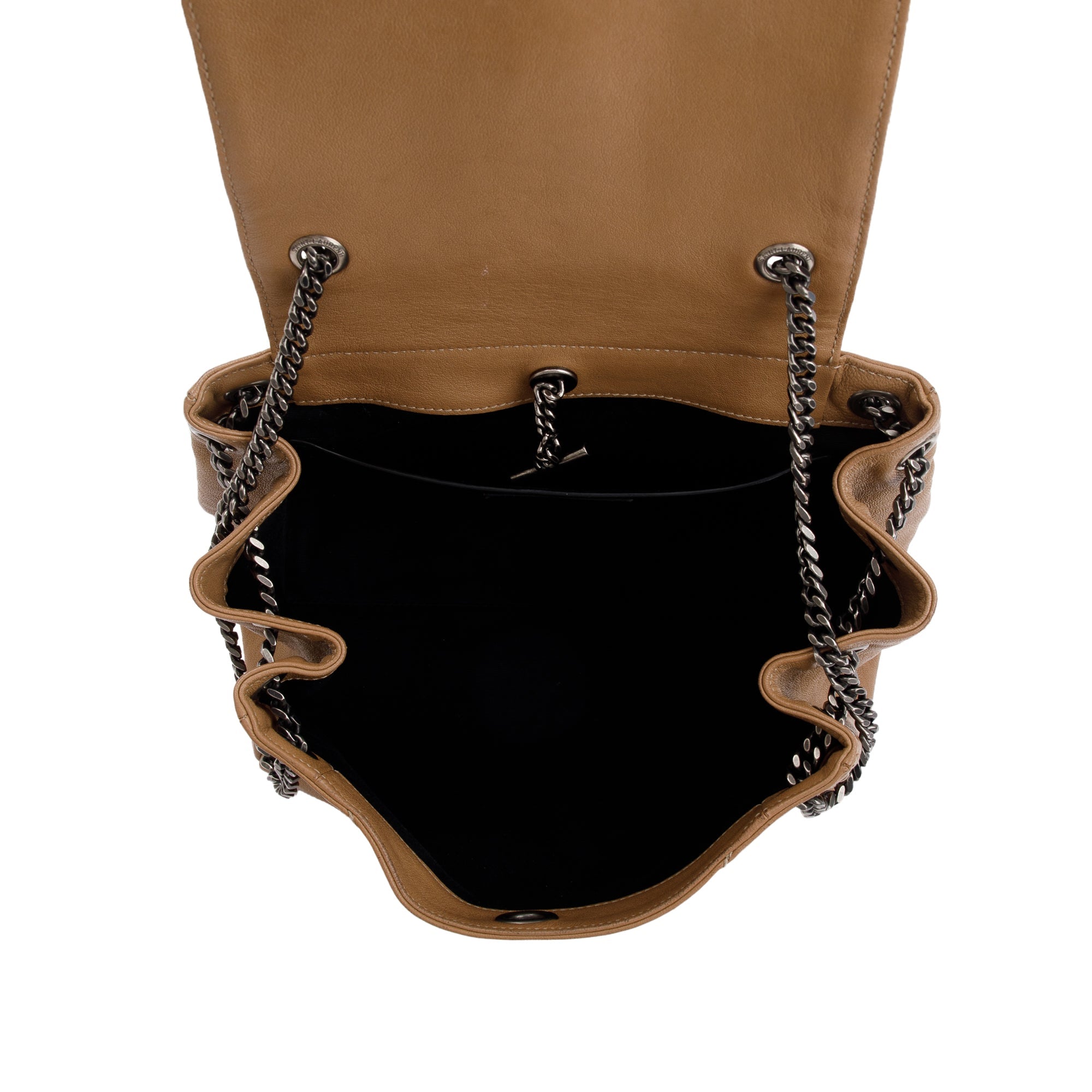 Saint Laurent Beige Calfskin Chevron Monogram Nolita Shoulder Bag