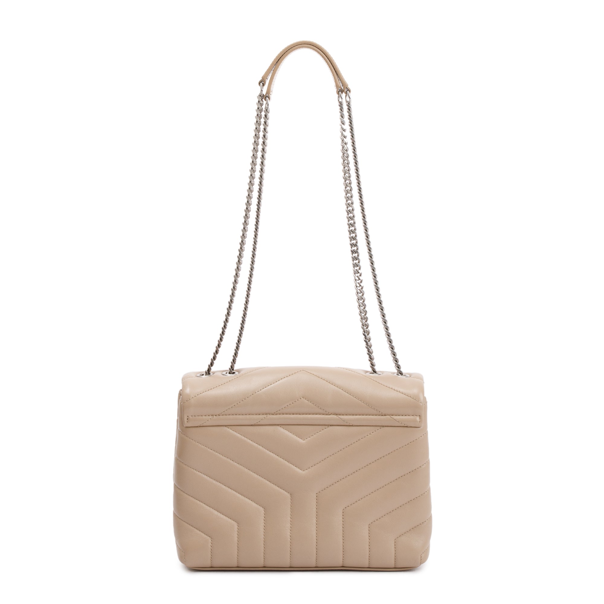 Saint Laurent Beige Calfskin Leather Small Loulou Chain Shoulder Bag