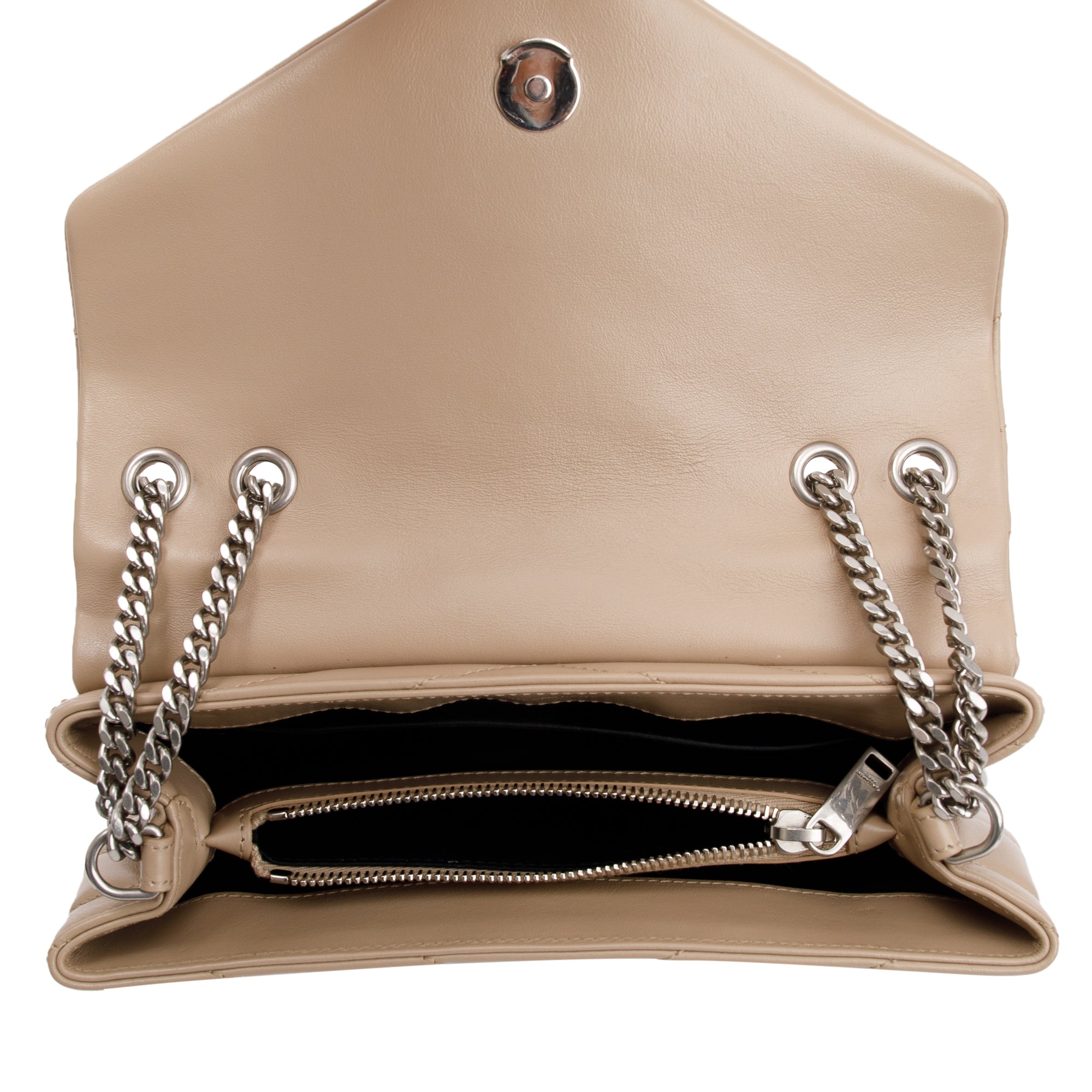 Saint Laurent Beige Calfskin Leather Small Loulou Chain Shoulder Bag