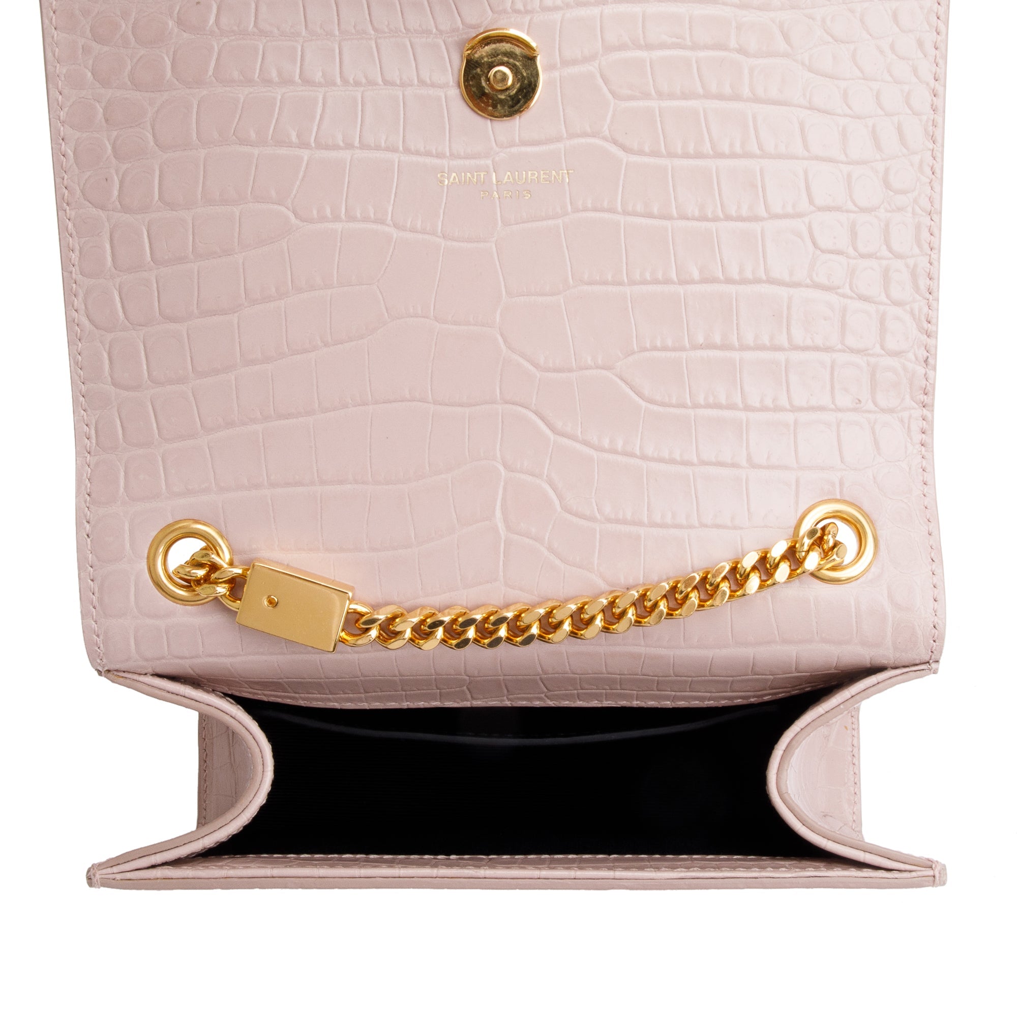 Saint Laurent Beige Croc-Embossed Leather Mini Kate Tassel Bag