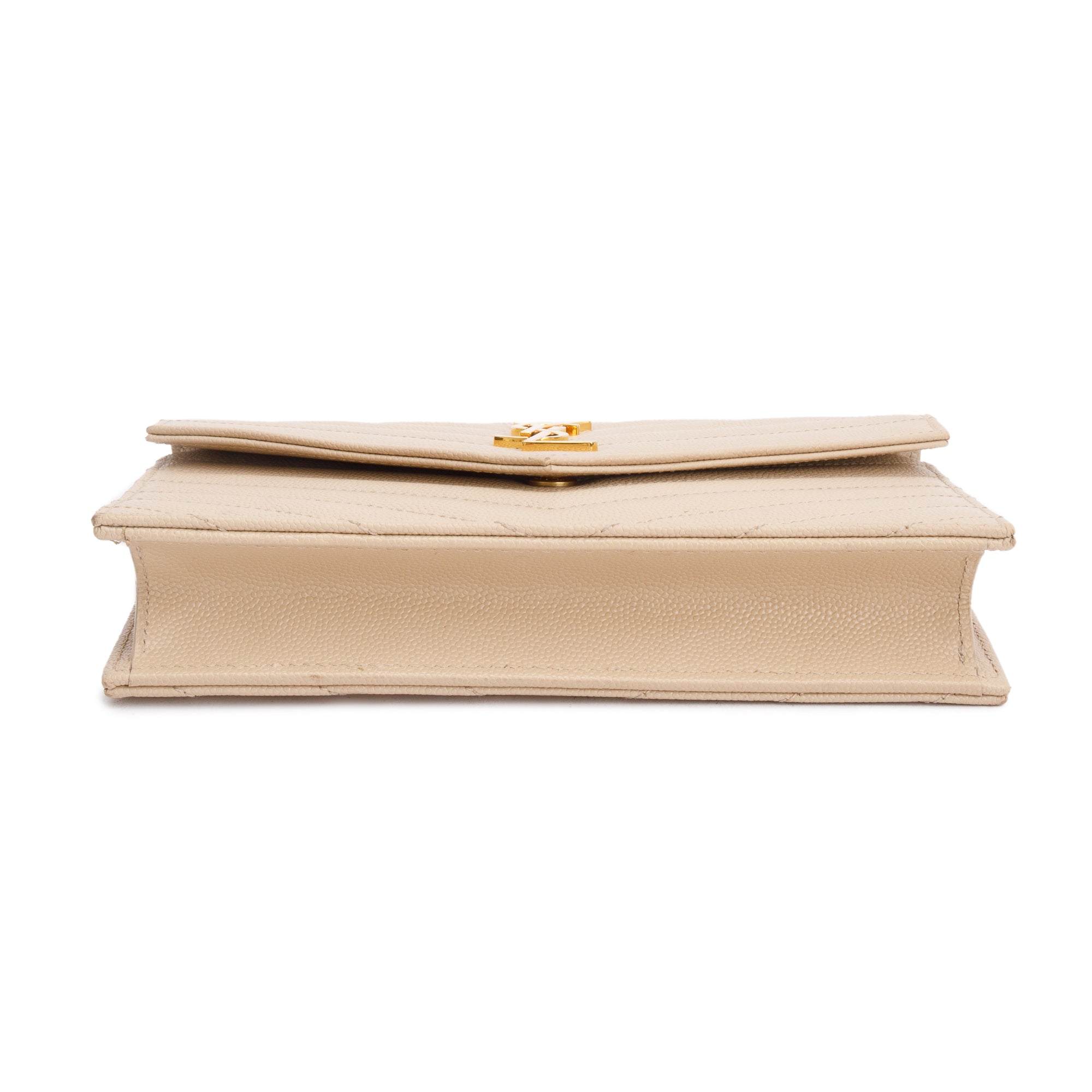 Saint Laurent Beige Grain De Poudre Leather Cassandre Envelope Chain Wallet