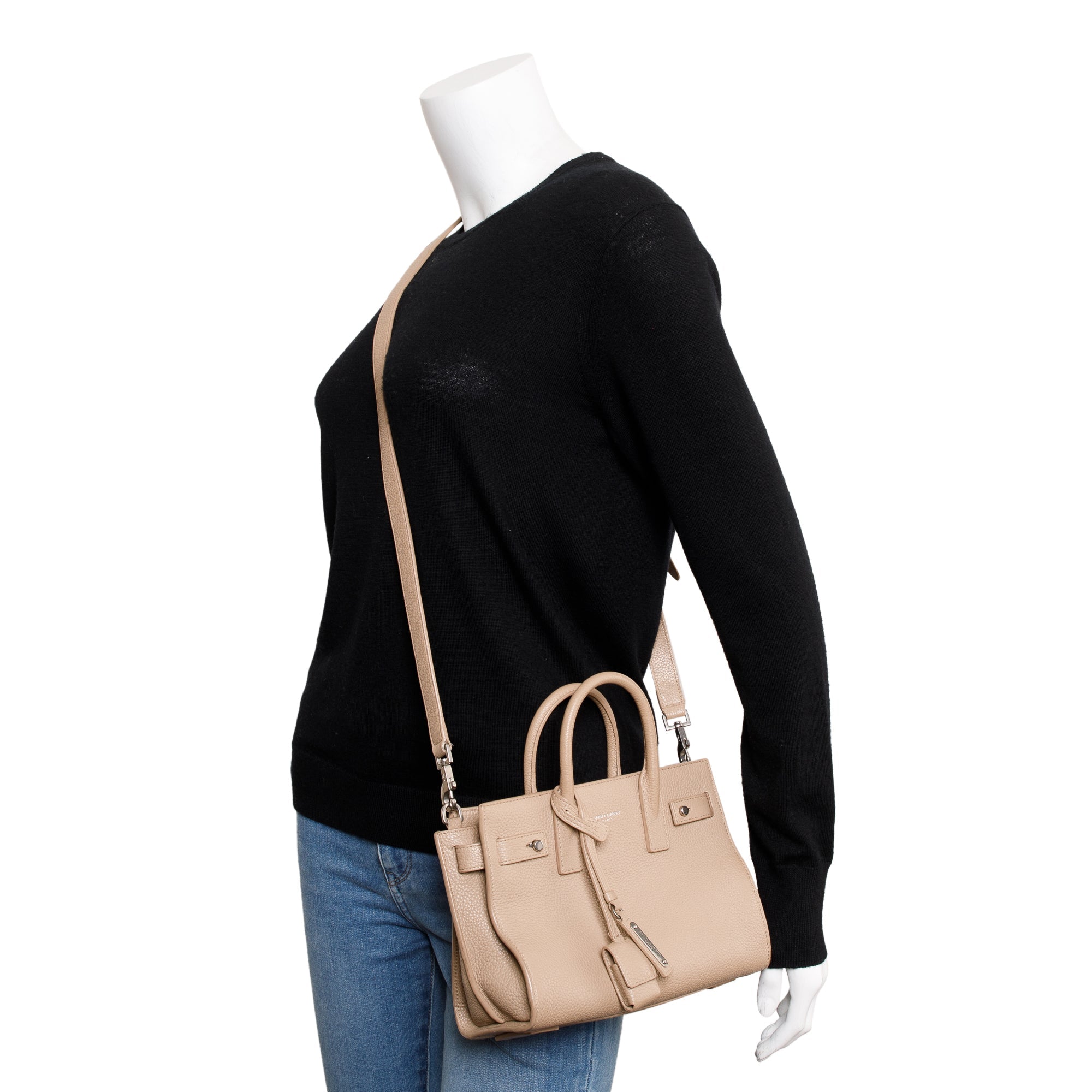 Saint Laurent Beige Grained Leather Nano Sac De Jour w/ Strap