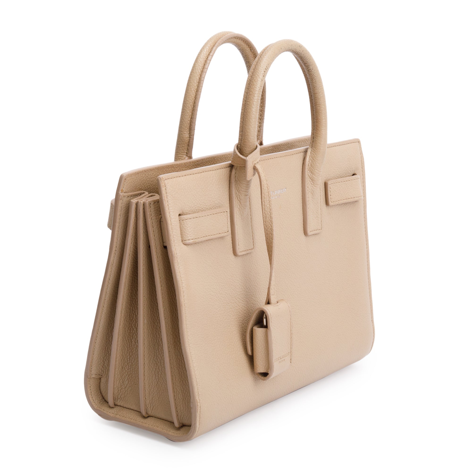 Saint Laurent Beige Grained Leather Nano Sac De Jour w/ Strap
