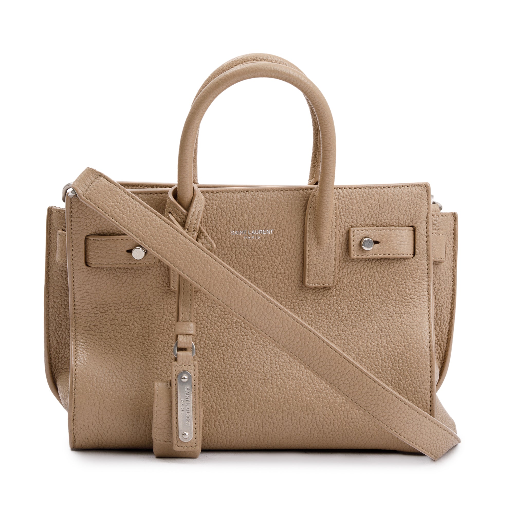 Saint Laurent Beige Grained Leather Nano Sac De Jour w/ Strap