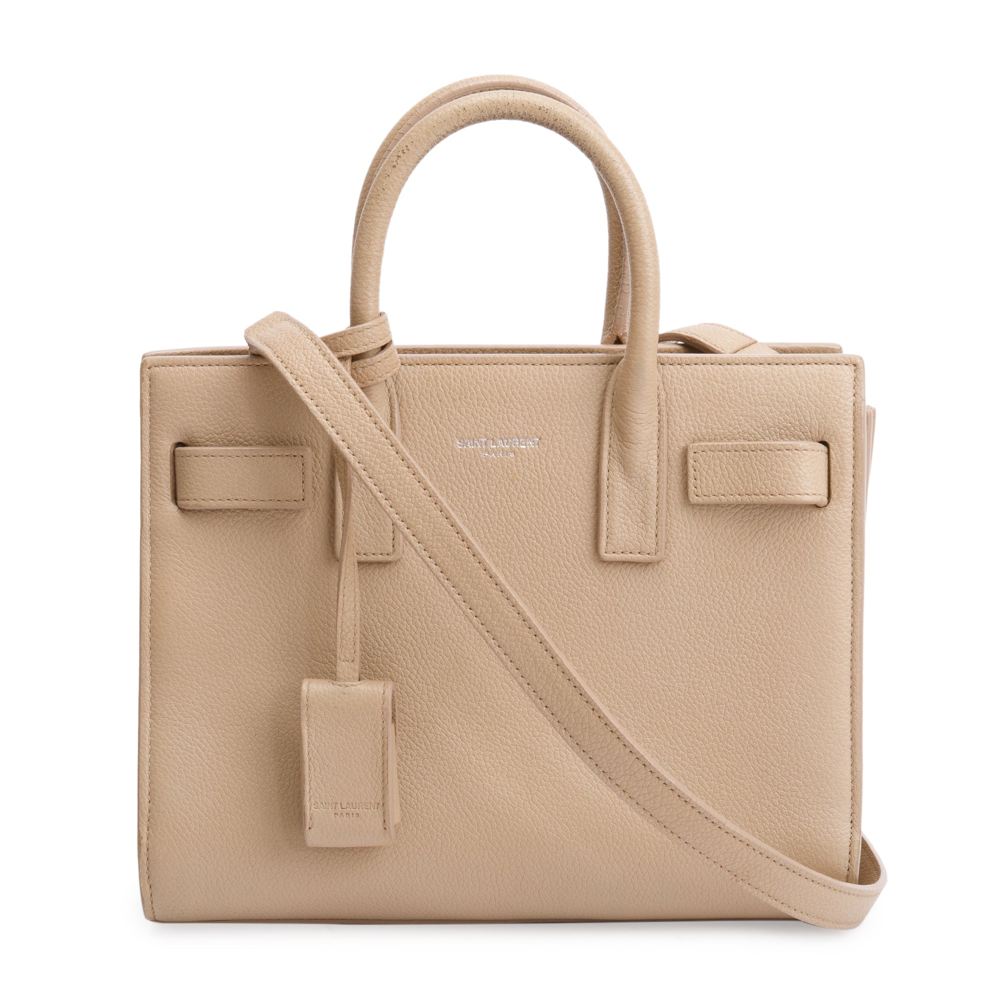 Saint Laurent Beige Grained Leather Nano Sac De Jour w/ Strap