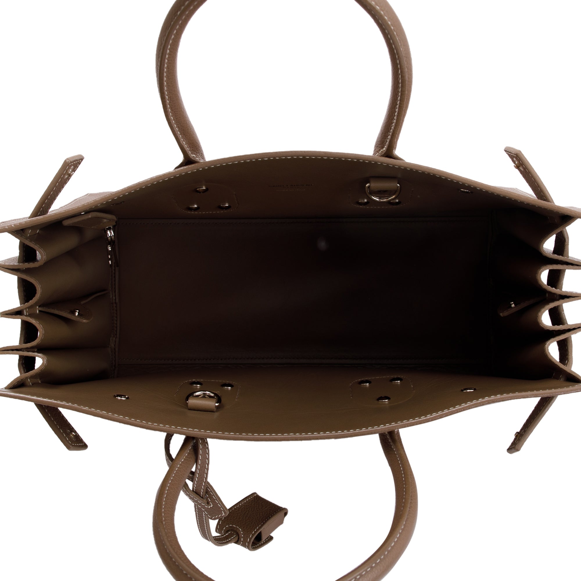 Saint Laurent Beige Grained Leather Small Sac De Jour w/ Strap & Pouch