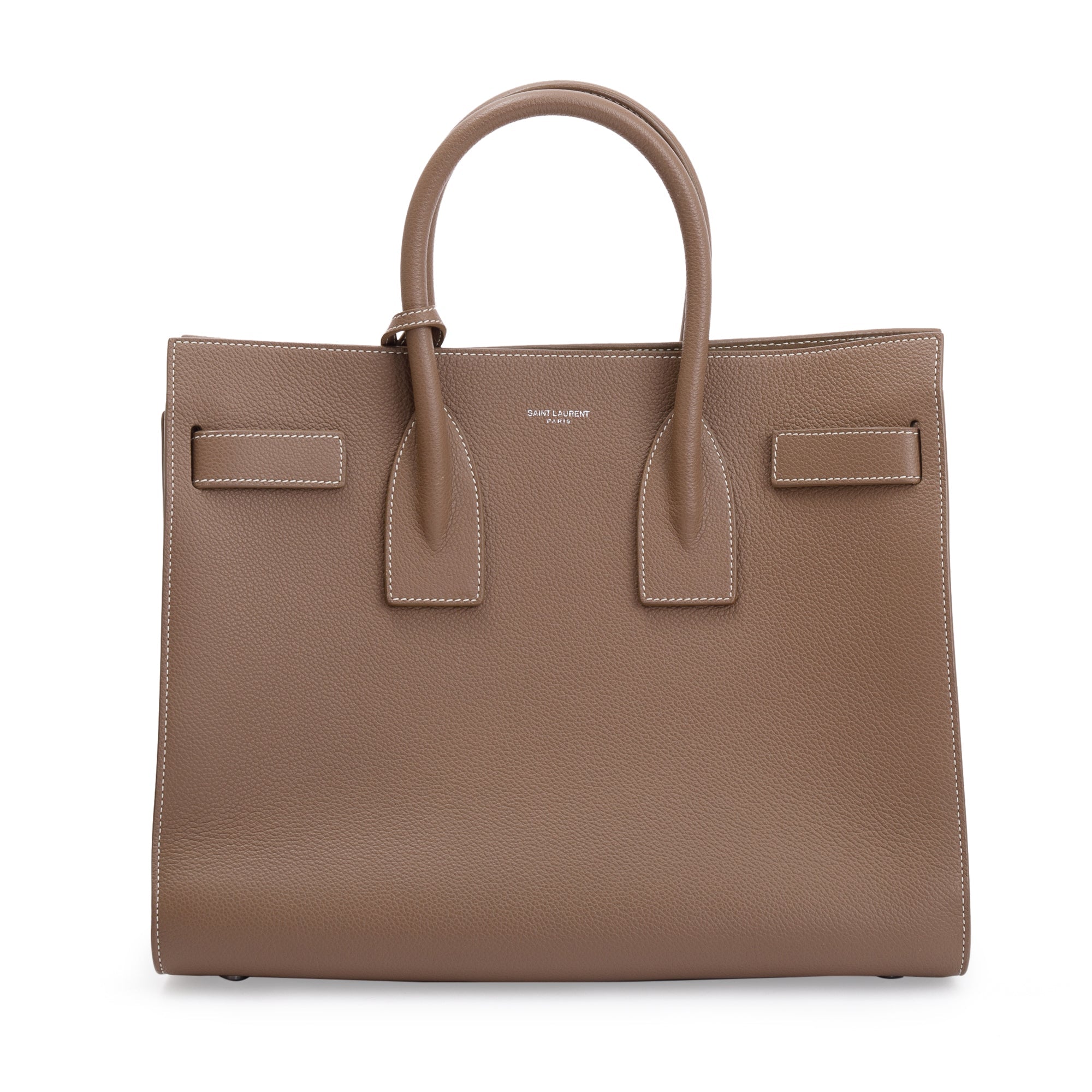 Saint Laurent Beige Grained Leather Small Sac De Jour w/ Strap & Pouch